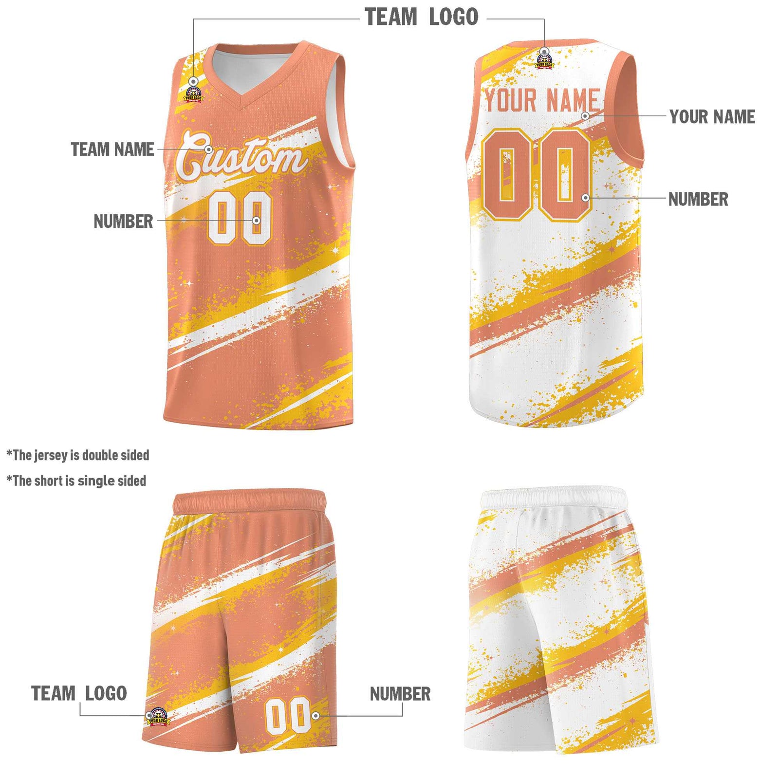 Custom Light Orange Yellow White Basketball Jersey Stellar Strike Series Stellar Wrinkle-Resistant