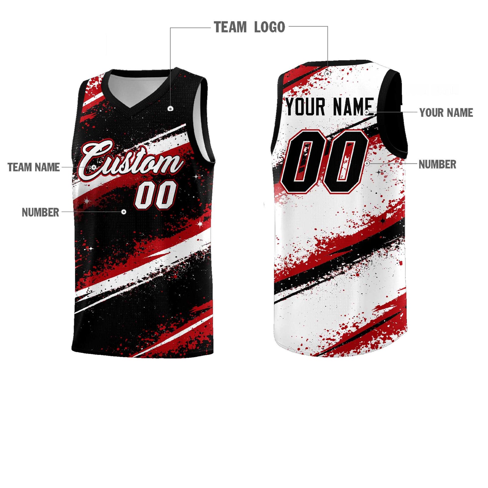 Custom Black Red White Basketball Jersey Stellar Strike Series Stellar Breathable