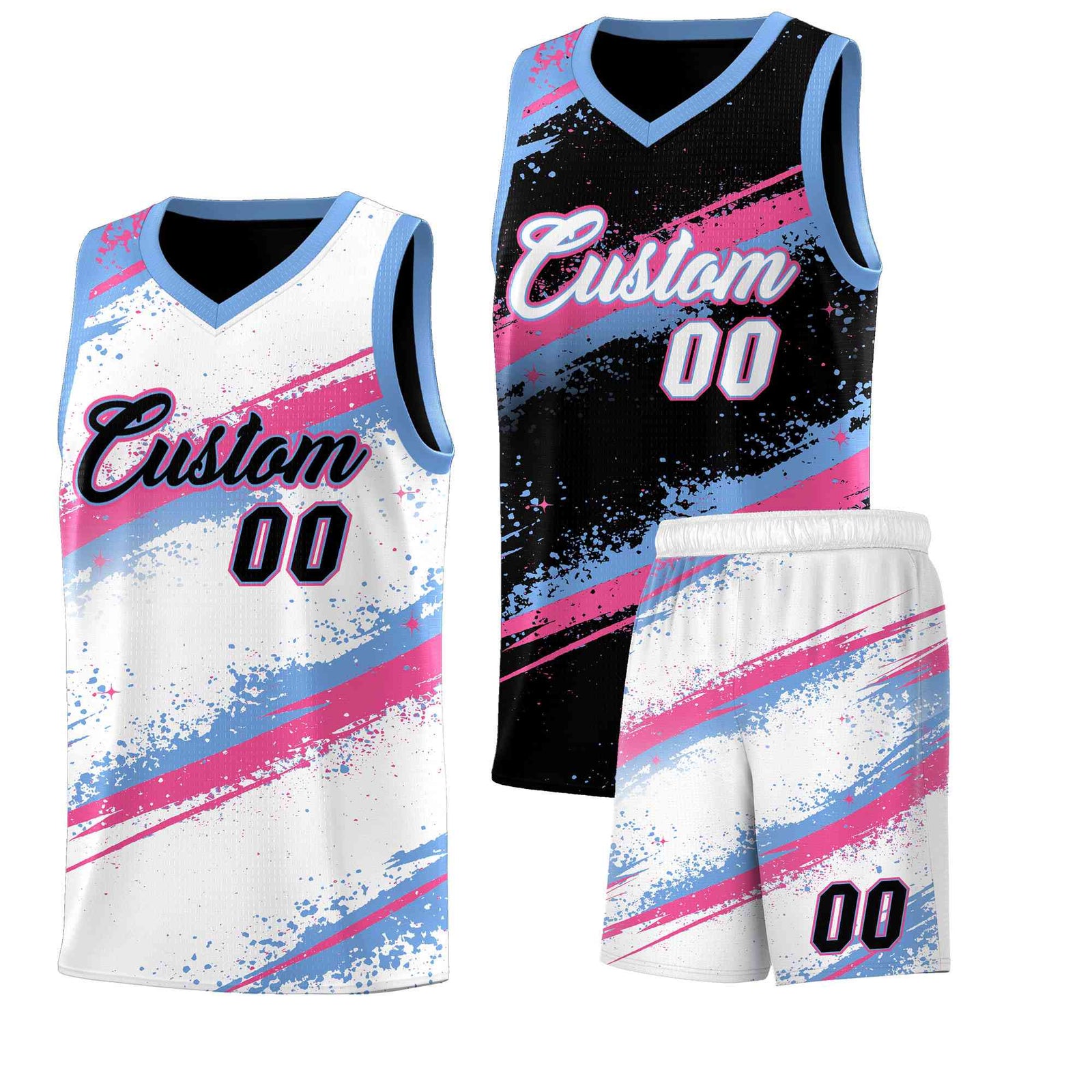 Custom Black Pink Light Blue Basketball Jersey Stellar Strike Series Reversible Lightweight