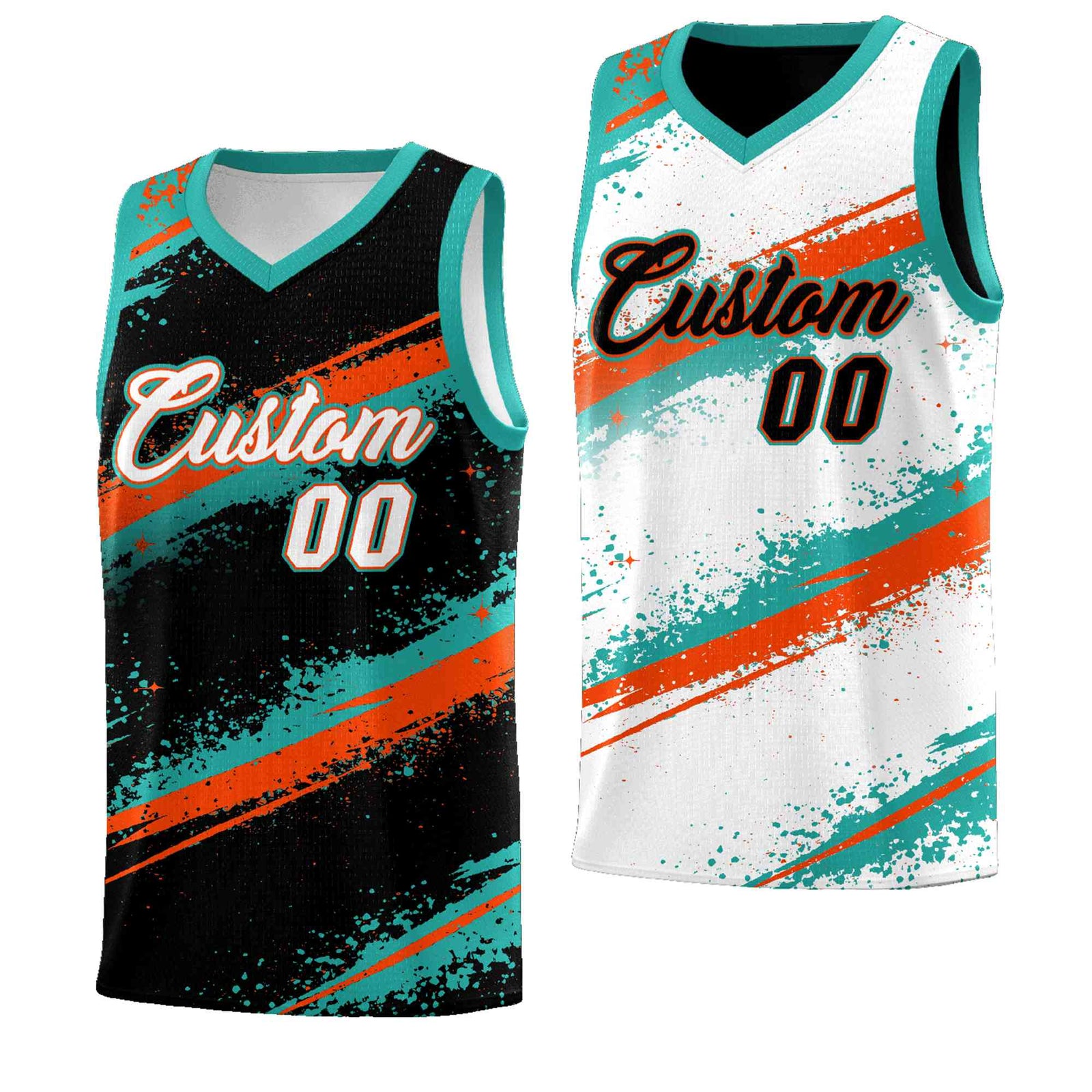 Custom Black Aqua Orange Basketball Jersey Stellar Strike Series Velocity Drapable