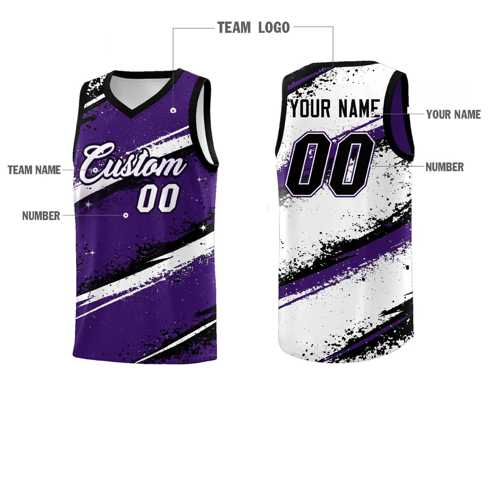 Custom Purple Black White Basketball Jersey Stellar Strike Series Impact Breathable