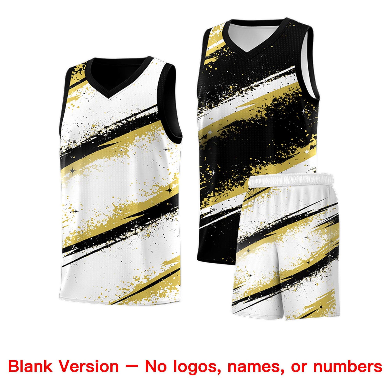 Custom Black Old Gold White Basketball Jersey Stellar Strike Series Reversible Wrinkle-Resistant