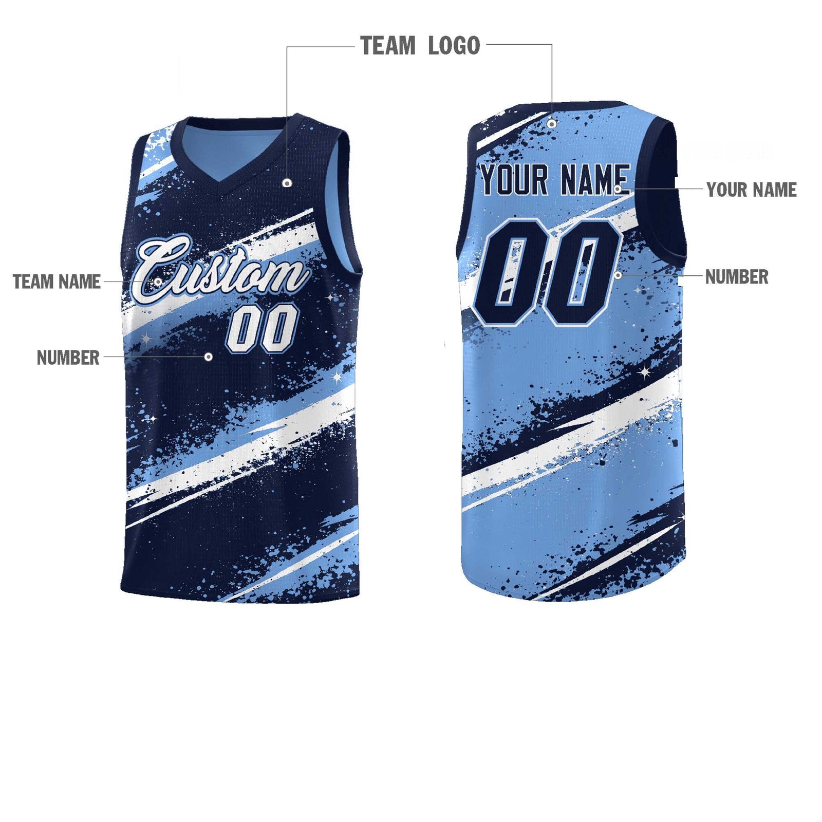Custom Navy Light Blue White Basketball Jersey Stellar Strike Series Dynamic Drapable