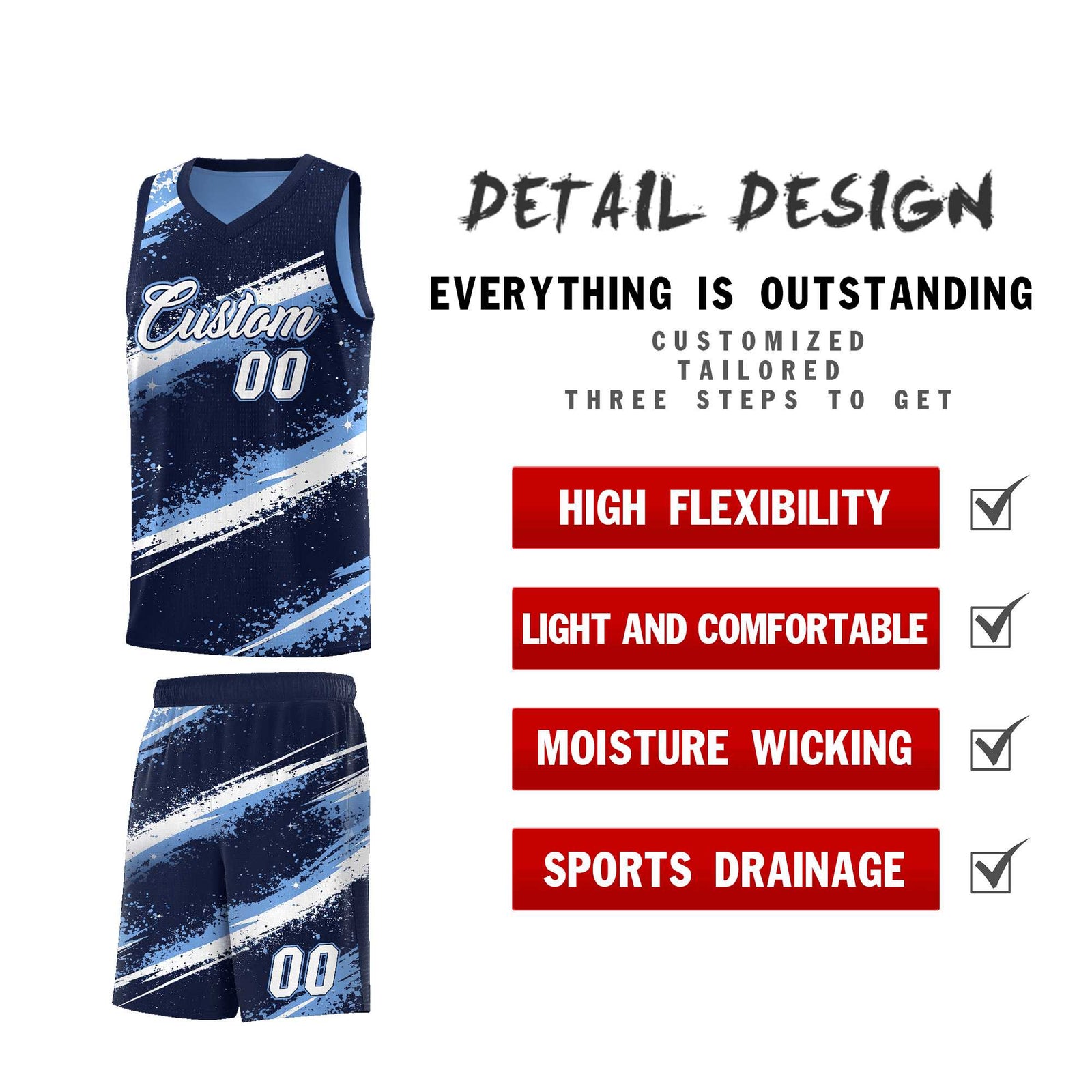 Custom Navy Light Blue White Basketball Jersey Stellar Strike Series Dynamic Drapable