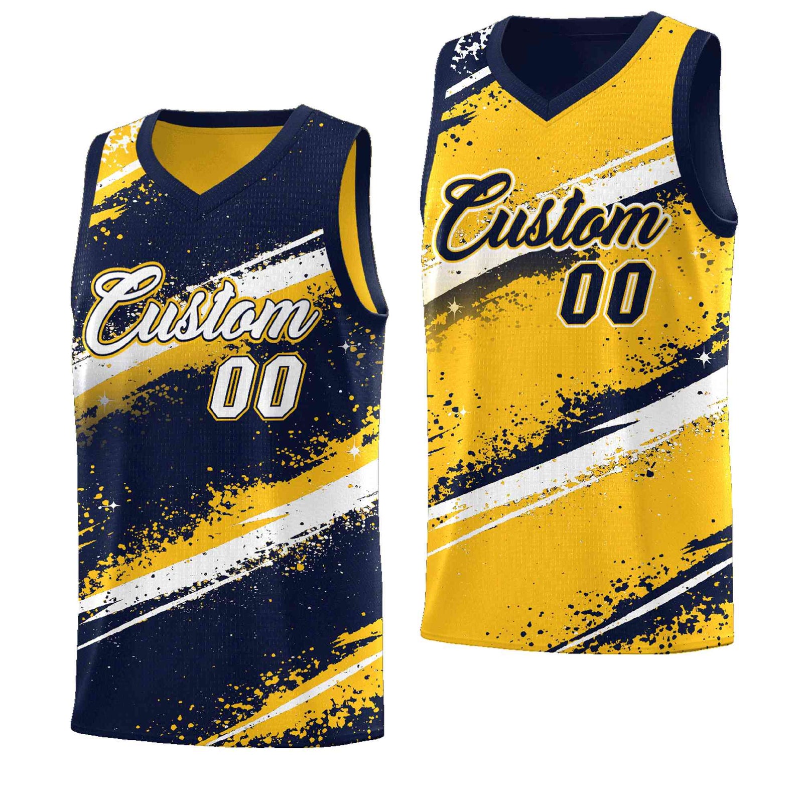 Custom Navy Yellow White Basketball Jersey Stellar Strike Series Velocity Sublimation Printing