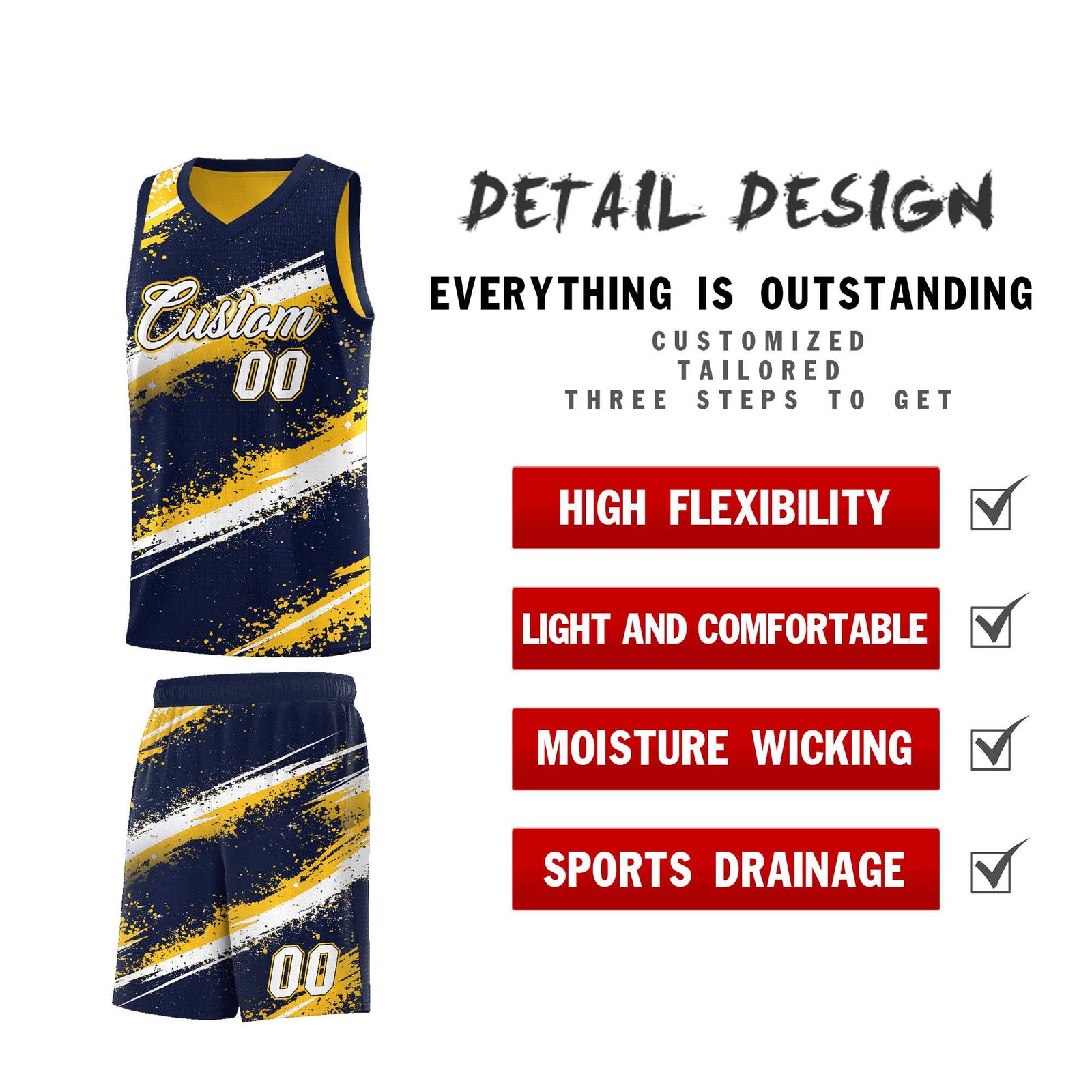 Custom Navy Yellow White Basketball Jersey Stellar Strike Series Velocity Sublimation Printing