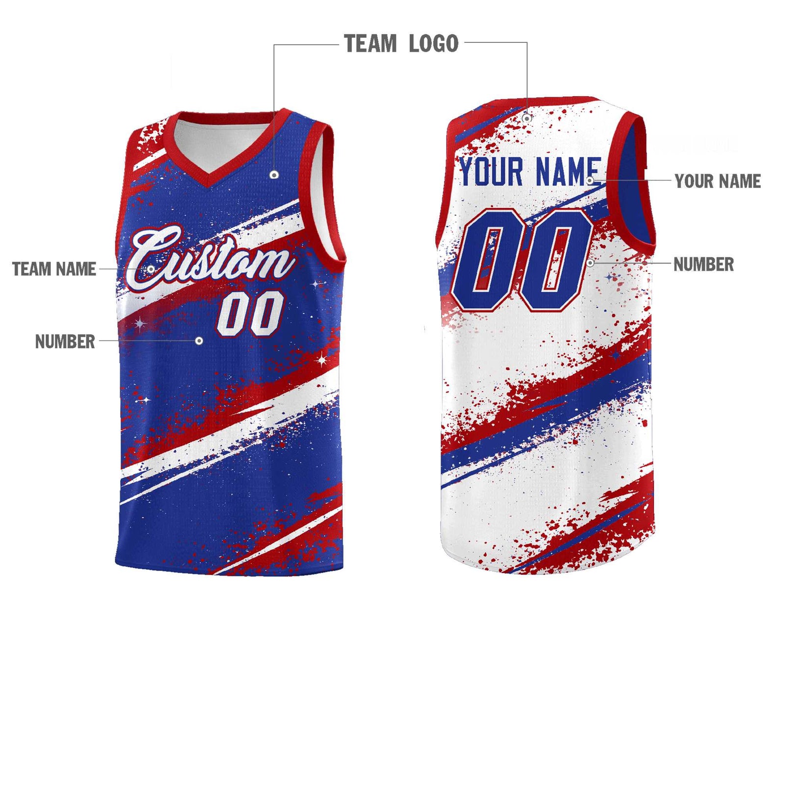 Custom Royal Blue Red White Basketball Jersey Stellar Strike Series Impact Quick-Drying