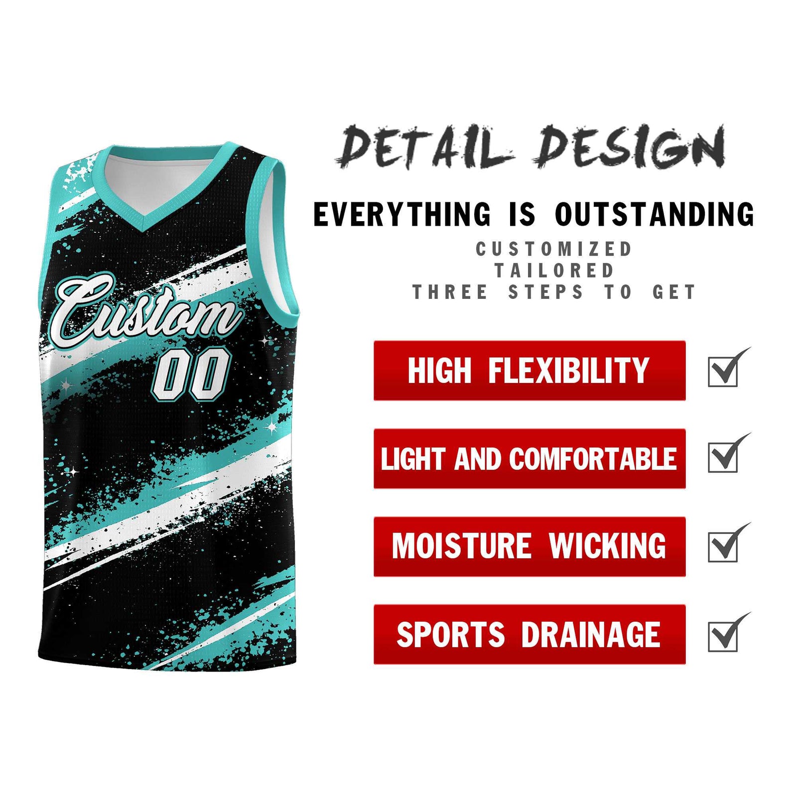 Custom Black Teal-04 White Basketball Jersey Stellar Strike Series Stellar Lightweight