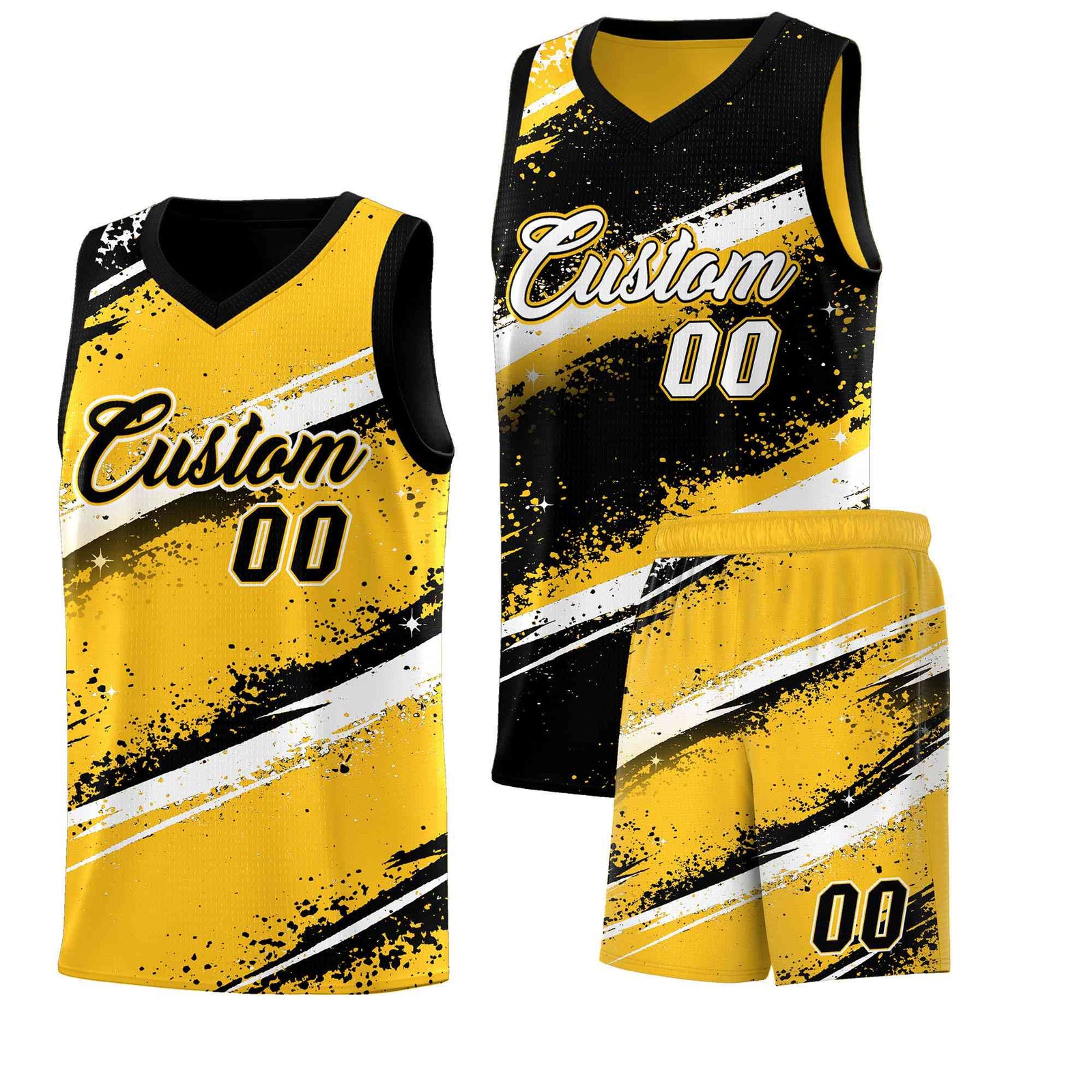 Custom Black Yellow White Basketball Jersey Stellar Strike Series Splash Wrinkle-Resistant