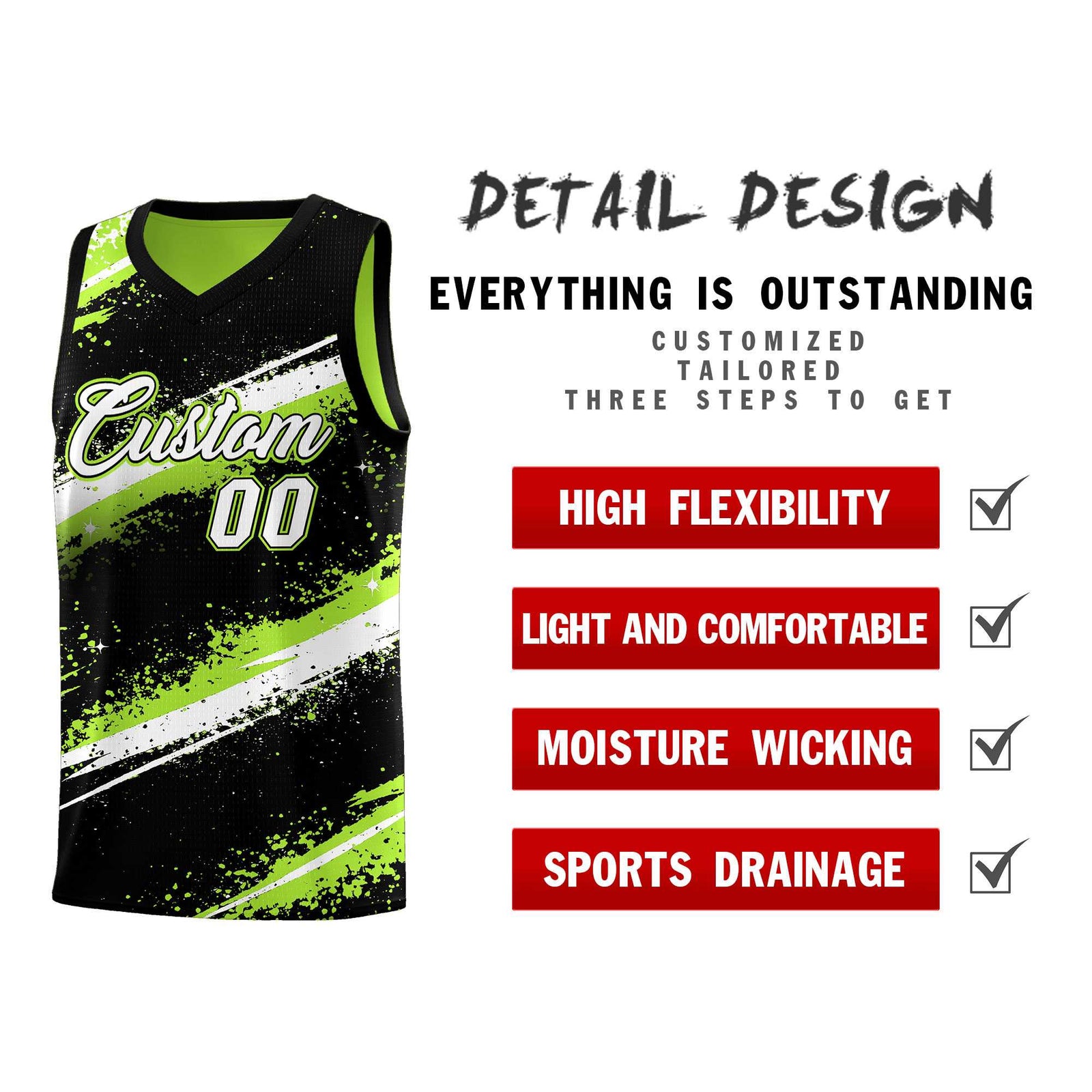 Custom Black Green White Basketball Jersey Stellar Strike Series Velocity Breathable