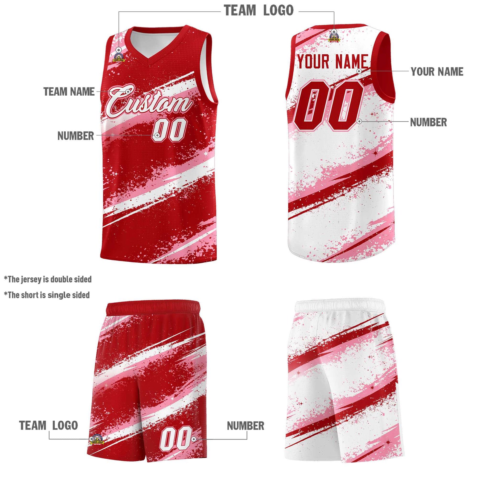 Custom Red Light Pink White Basketball Jersey Stellar Strike Series Impact Lightweight