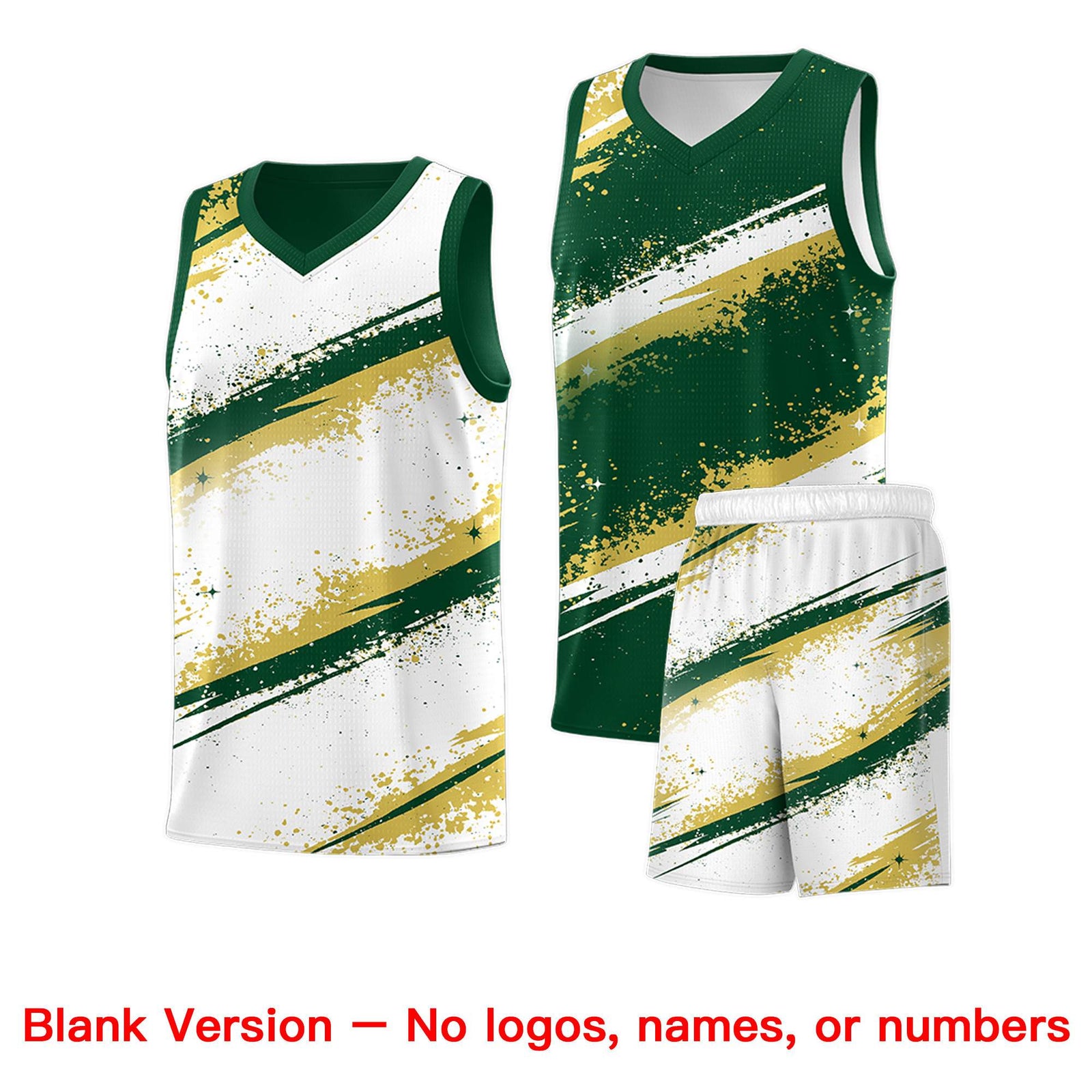 Custom Dark Green Old Gold White Basketball Jersey Stellar Strike Series Splash Drapable