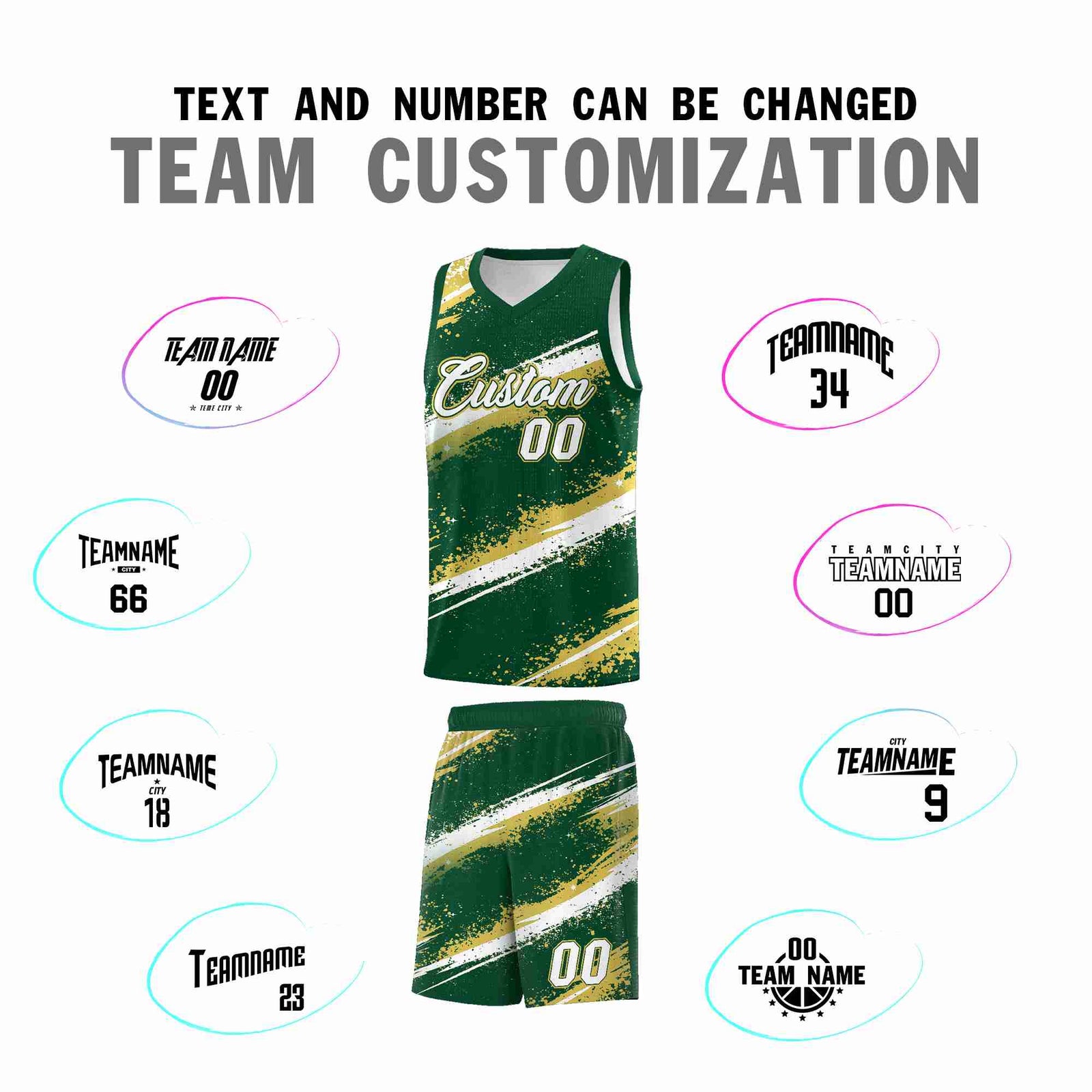 Custom Dark Green Old Gold White Basketball Jersey Stellar Strike Series Splash Drapable