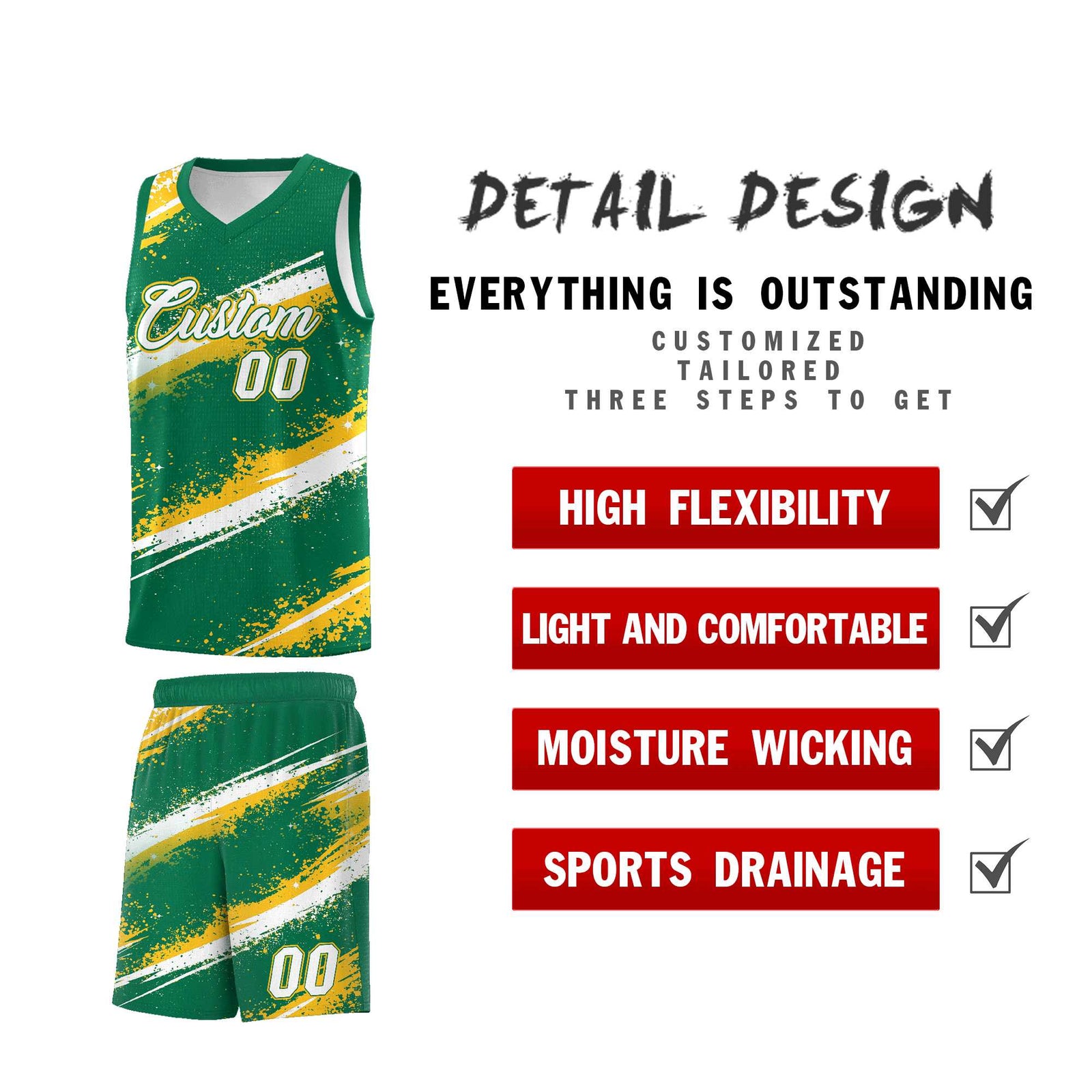 Custom Kelly Green Yellow White Basketball Jersey Stellar Strike Series Reversible Sublimation Printing