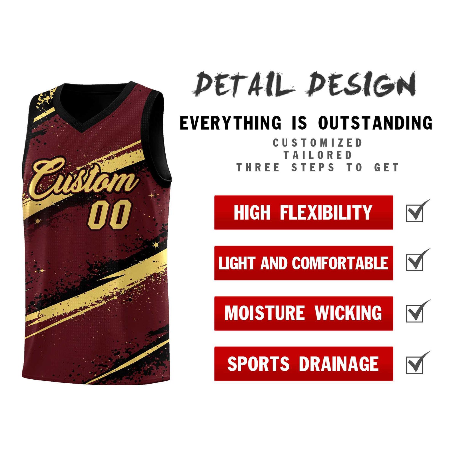 Custom Burgundy Black Khaki Basketball Jersey Stellar Strike Series Velocity Quick-Drying
