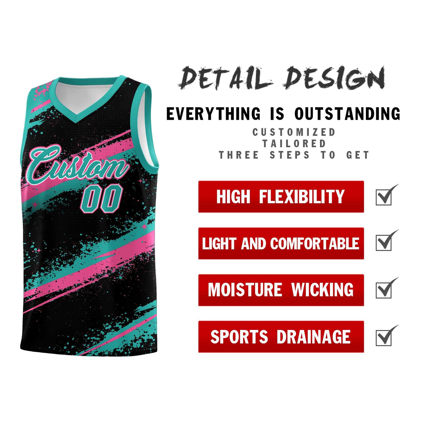 Custom Black Aqua Pink Basketball Jersey Stellar Strike Series Cosmic Lightweight