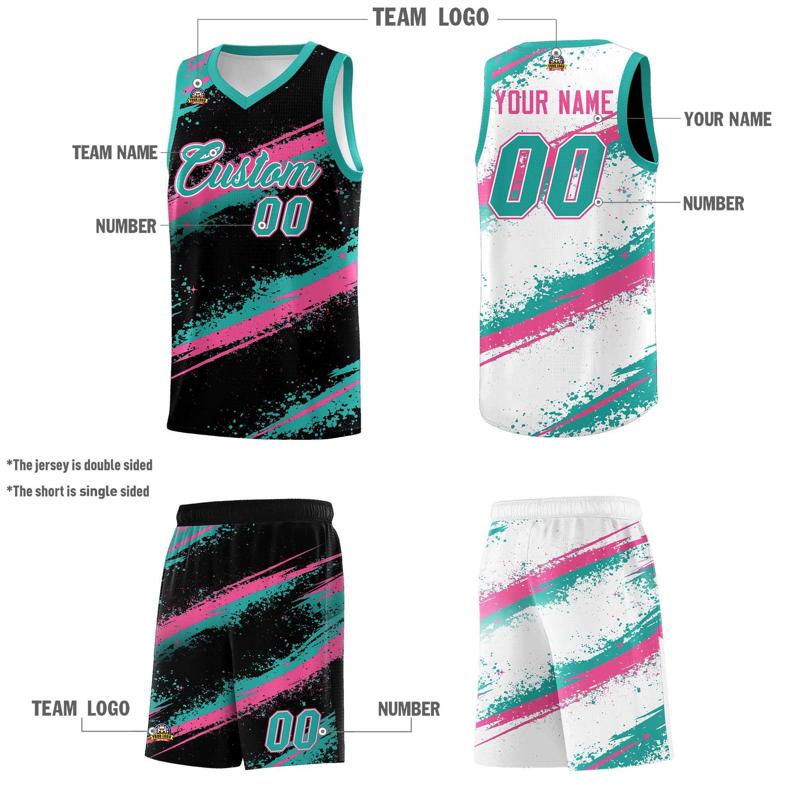 Custom Black Aqua Pink Basketball Jersey Stellar Strike Series Cosmic Lightweight