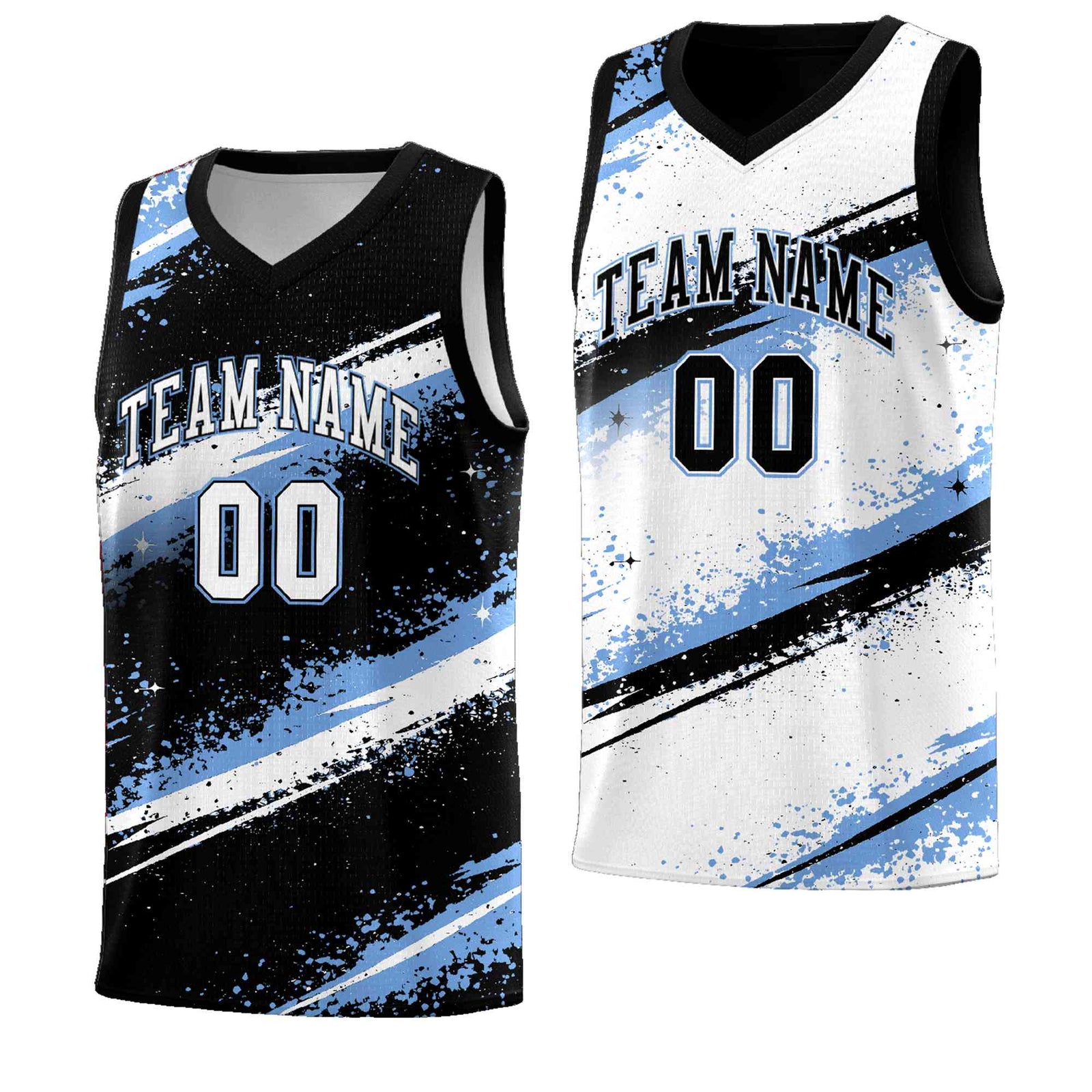 Custom Black Light Blue White Basketball Jersey Stellar Strike Series Splash Quick-Drying