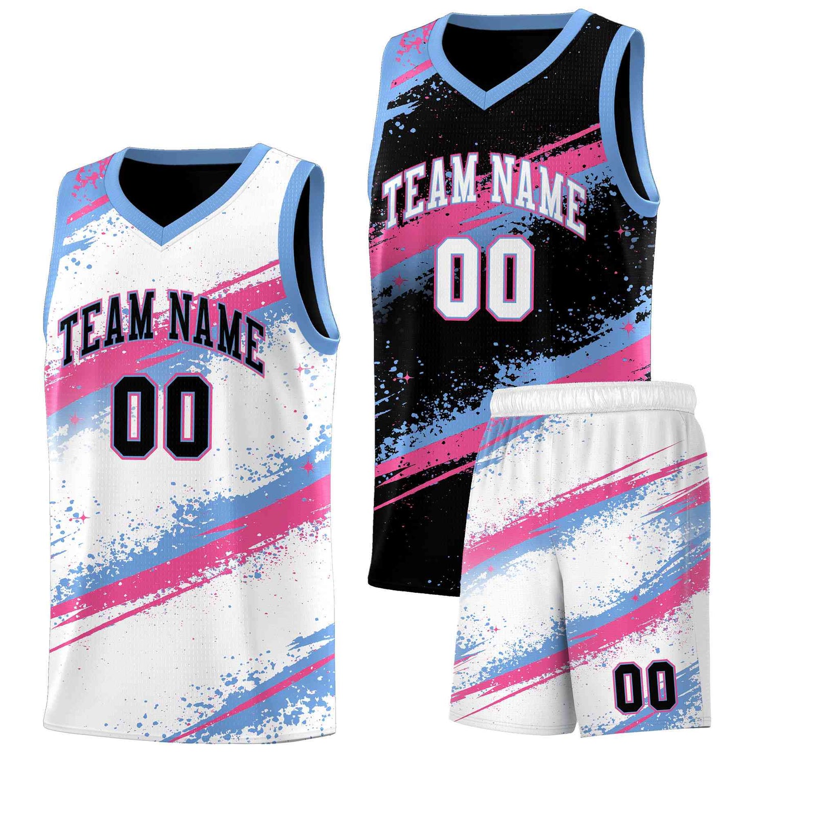 Custom Black Pink Light Blue Basketball Jersey Stellar Strike Series Reversible Lightweight