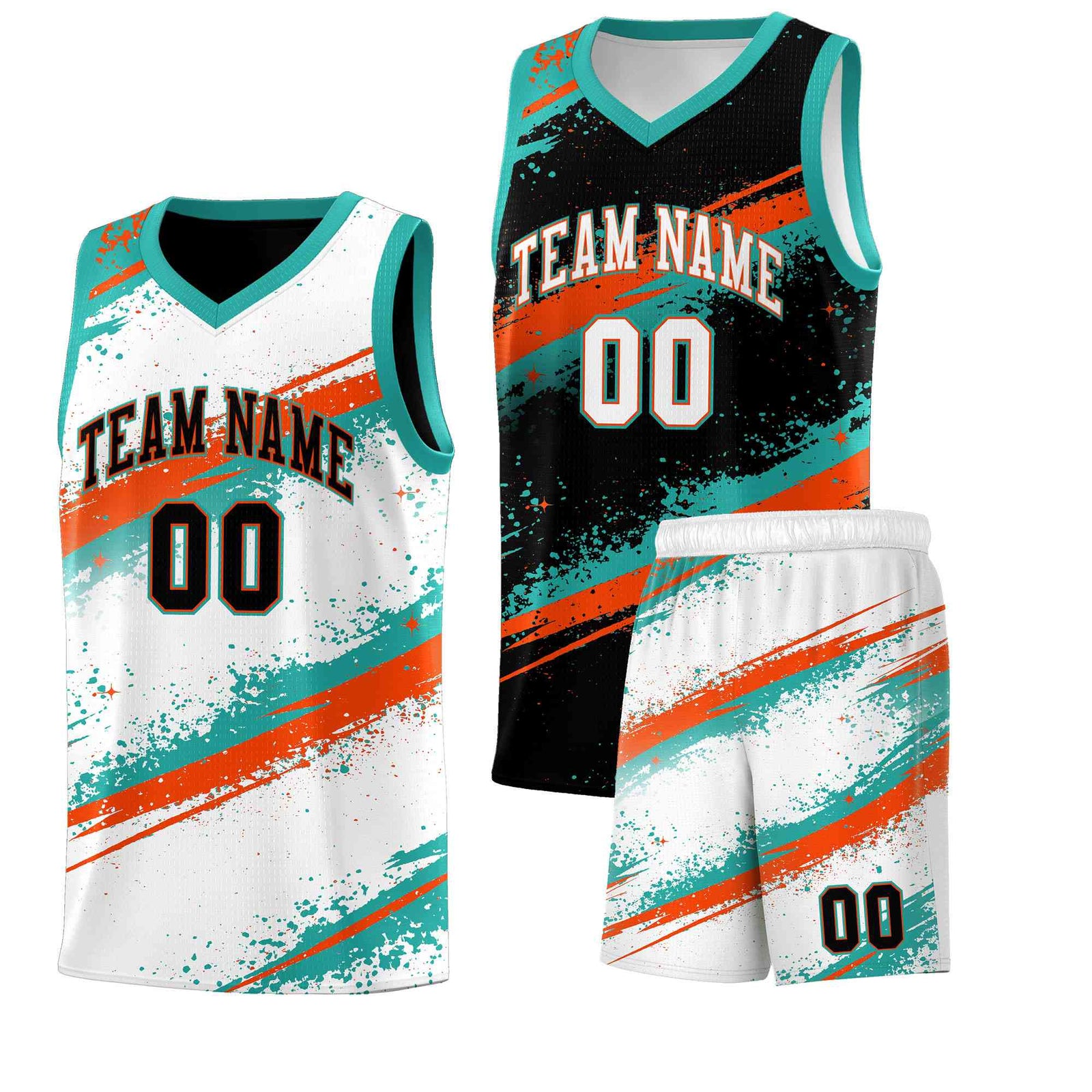 Custom Black Aqua Orange Basketball Jersey Stellar Strike Series Velocity Drapable
