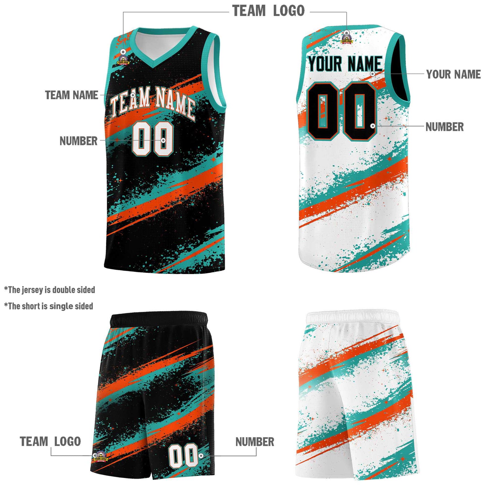 Custom Black Aqua Orange Basketball Jersey Stellar Strike Series Velocity Drapable