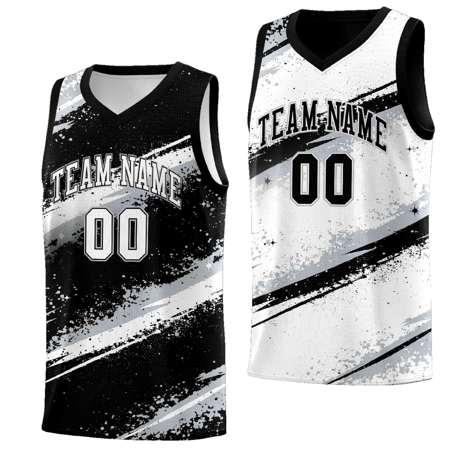 Custom Black Silver White Basketball Jersey Stellar Strike Series Stellar Quick-Drying