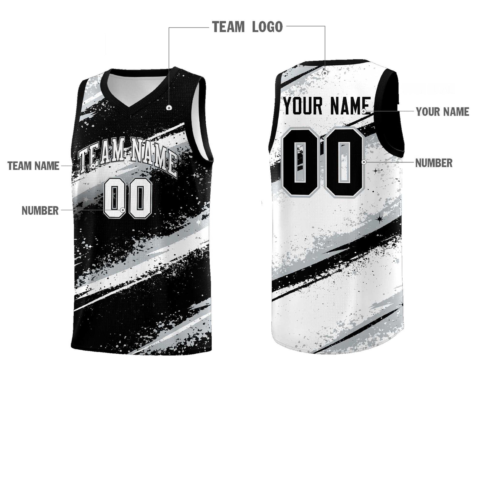 Custom Black Silver White Basketball Jersey Stellar Strike Series Stellar Quick-Drying