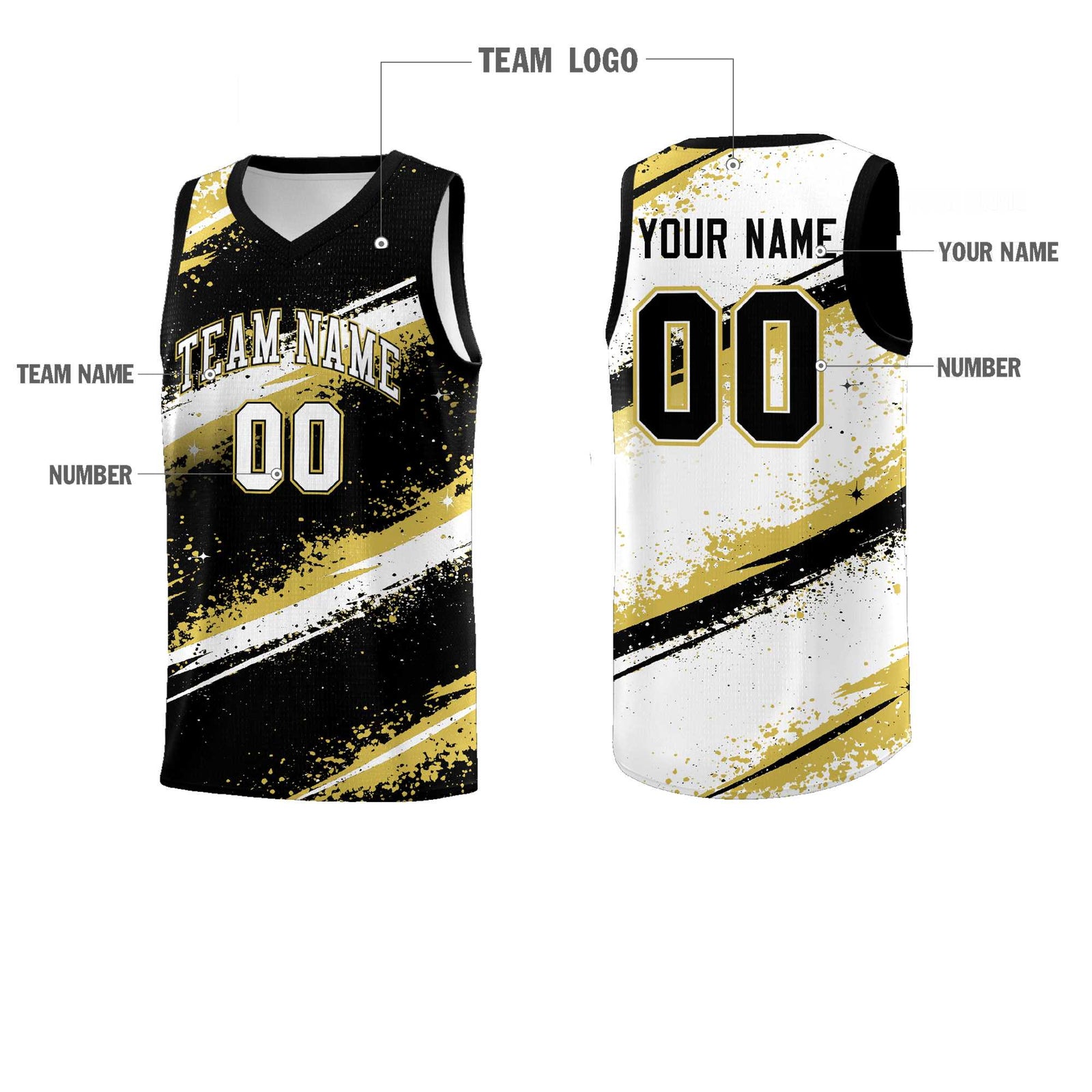 Custom Black Old Gold White Basketball Jersey Stellar Strike Series Reversible Wrinkle-Resistant