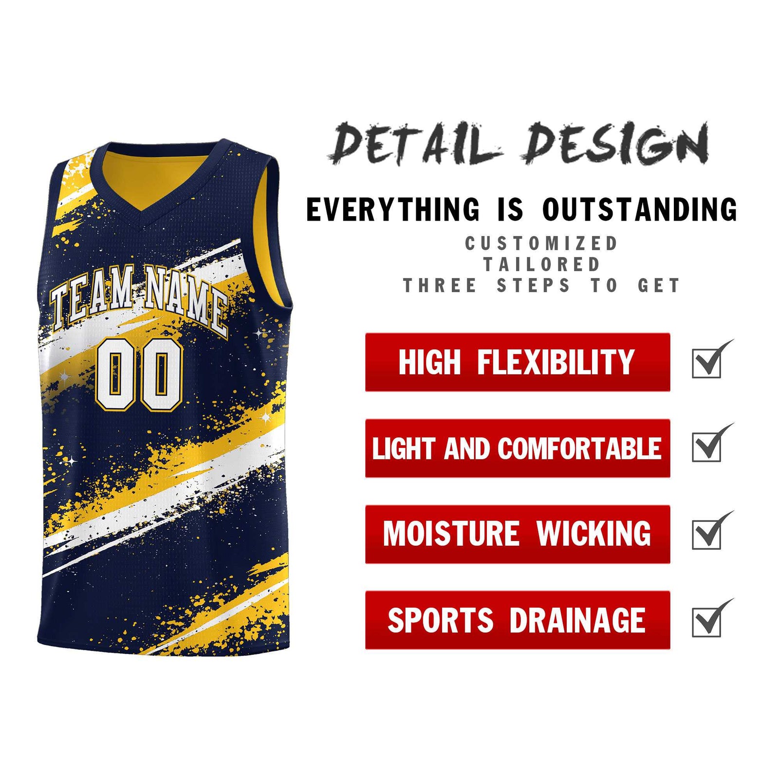 Custom Navy Yellow White Basketball Jersey Stellar Strike Series Velocity Sublimation Printing