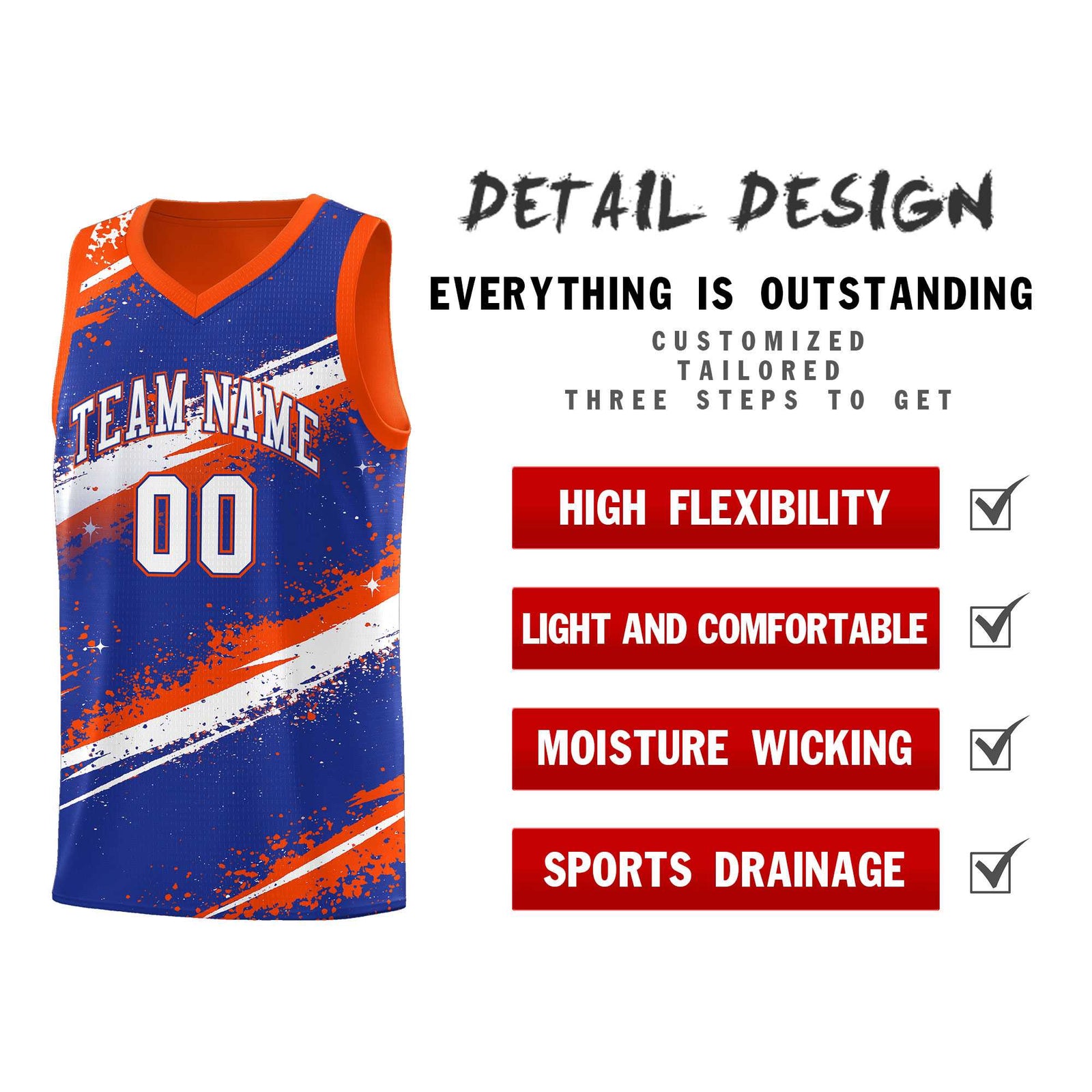Custom Royal Blue Orange White Basketball Jersey Stellar Strike Series Cosmic Breathable