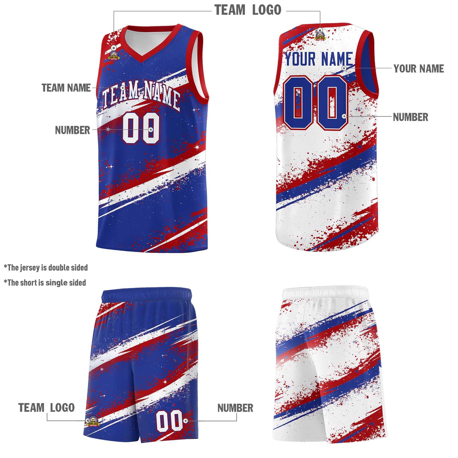 Custom Royal Blue Red White Basketball Jersey Stellar Strike Series Impact Quick-Drying