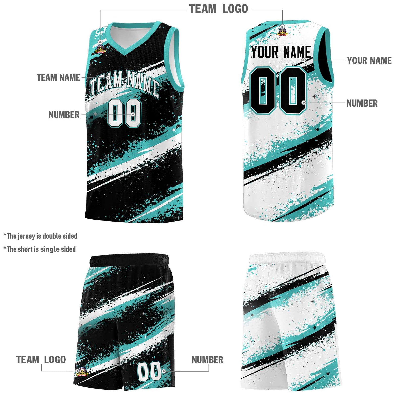 Custom Black Teal-04 White Basketball Jersey Stellar Strike Series Stellar Lightweight