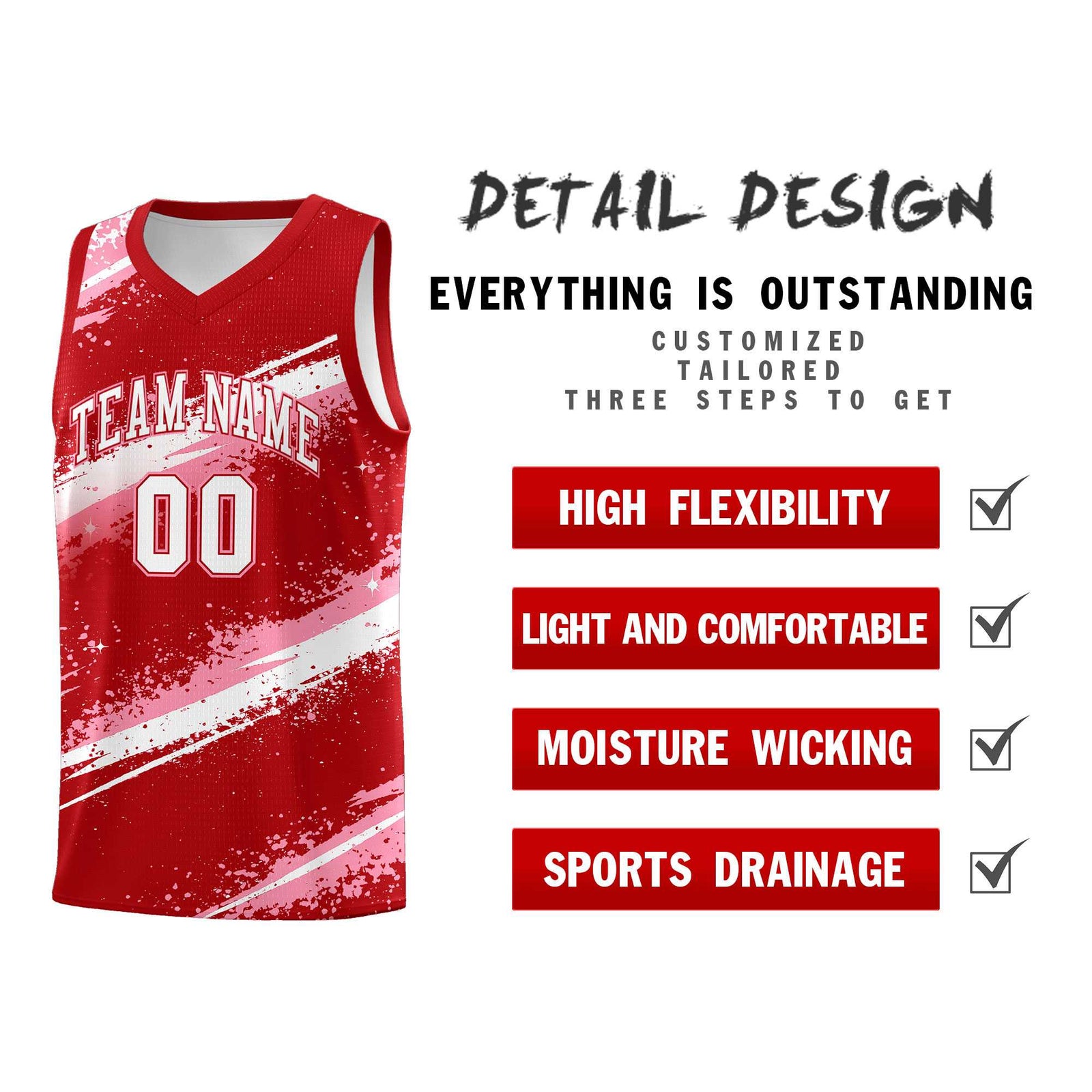 Custom Red Light Pink White Basketball Jersey Stellar Strike Series Impact Lightweight