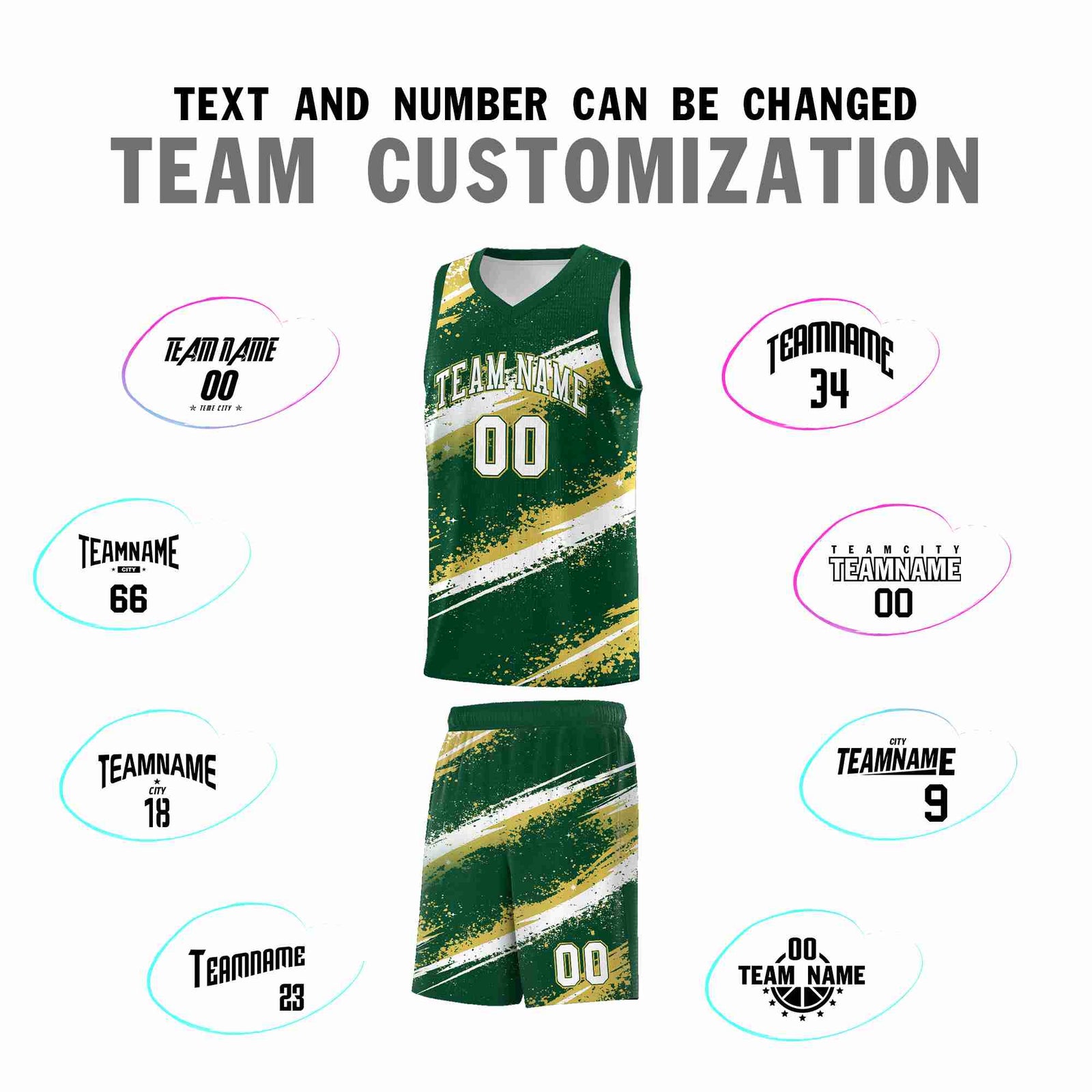Custom Dark Green Old Gold White Basketball Jersey Stellar Strike Series Splash Drapable