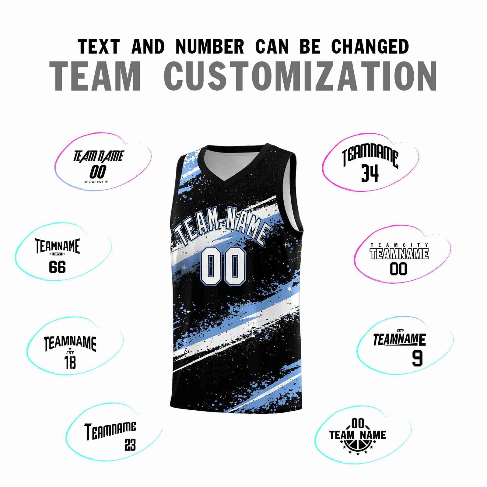 Custom Black Light Blue White Basketball Jersey Stellar Strike Series Splash Quick-Drying