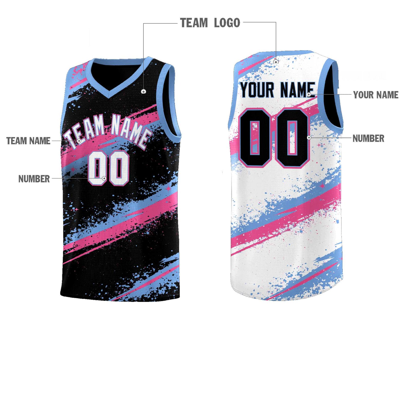Custom Black Pink Light Blue Basketball Jersey Stellar Strike Series Reversible Lightweight