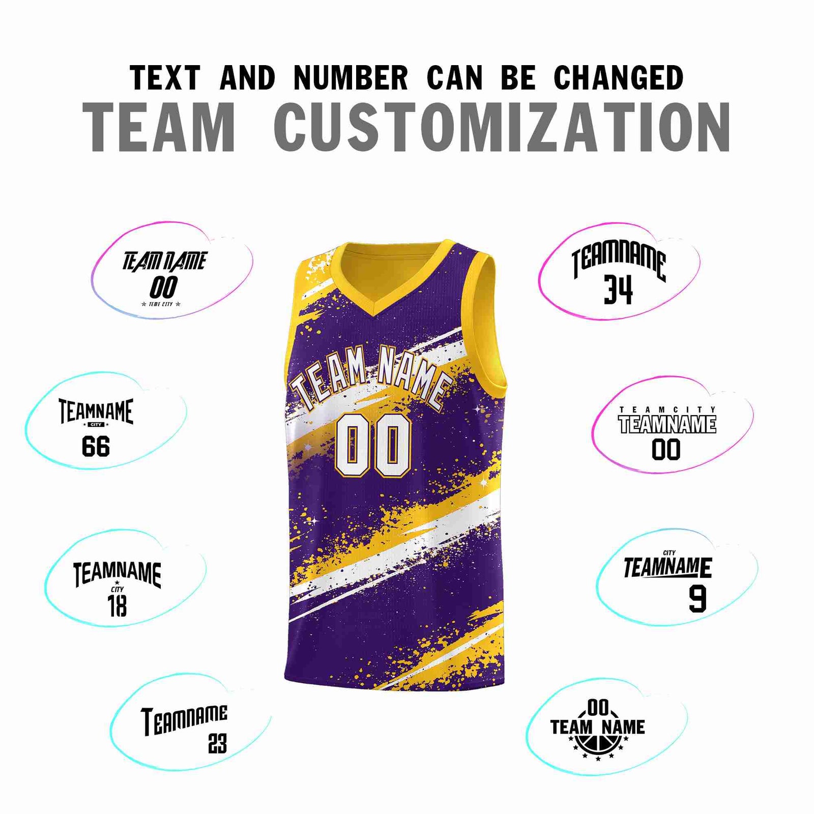Custom Purple Yellow White Basketball Jersey Stellar Strike Series Cosmic Sublimation Printing