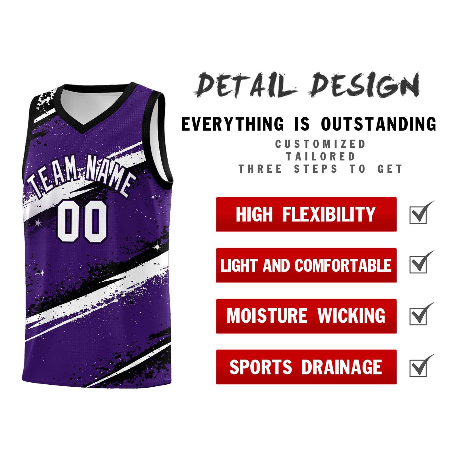 Custom Purple Black White Basketball Jersey Stellar Strike Series Impact Breathable