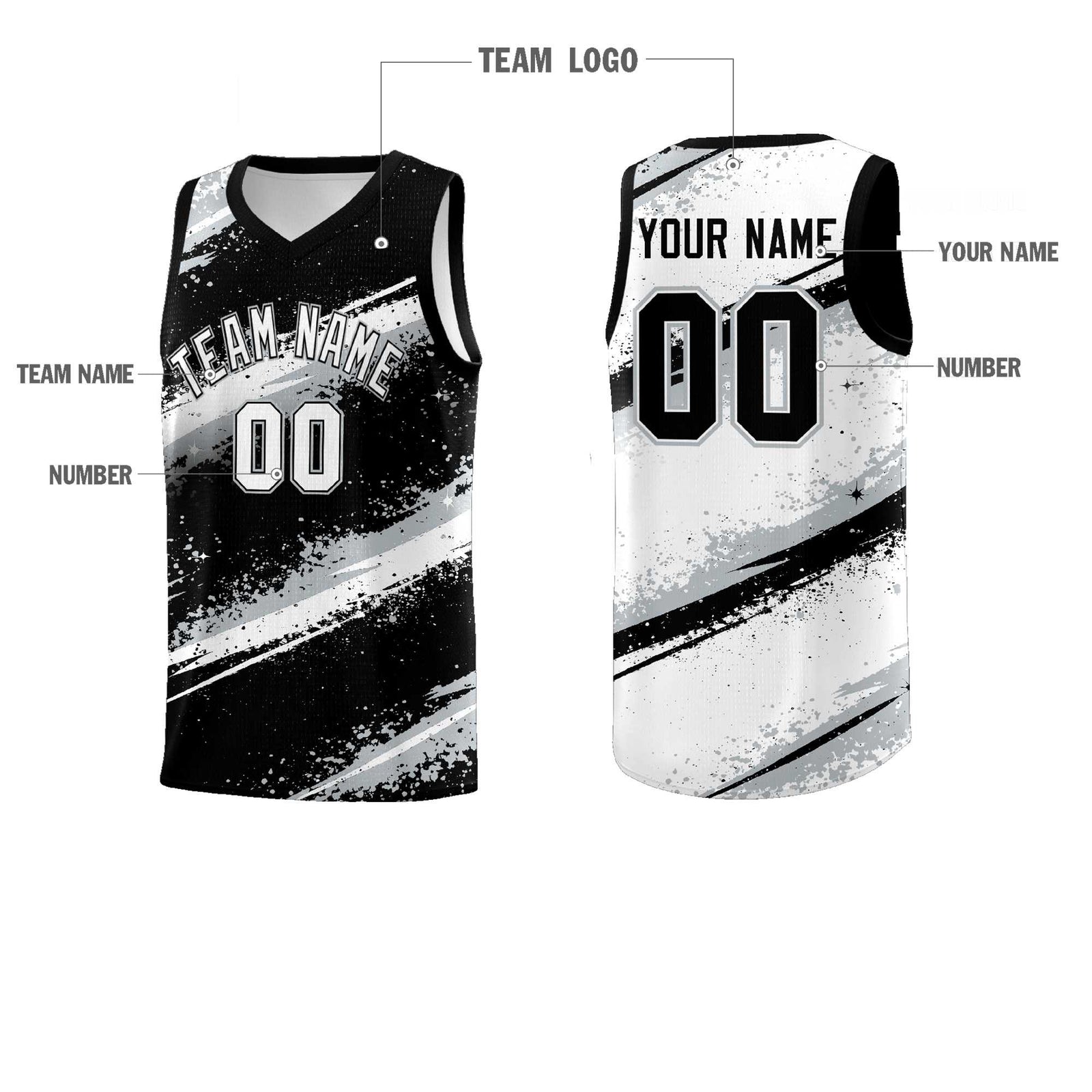 Custom Black Silver White Basketball Jersey Stellar Strike Series Stellar Quick-Drying