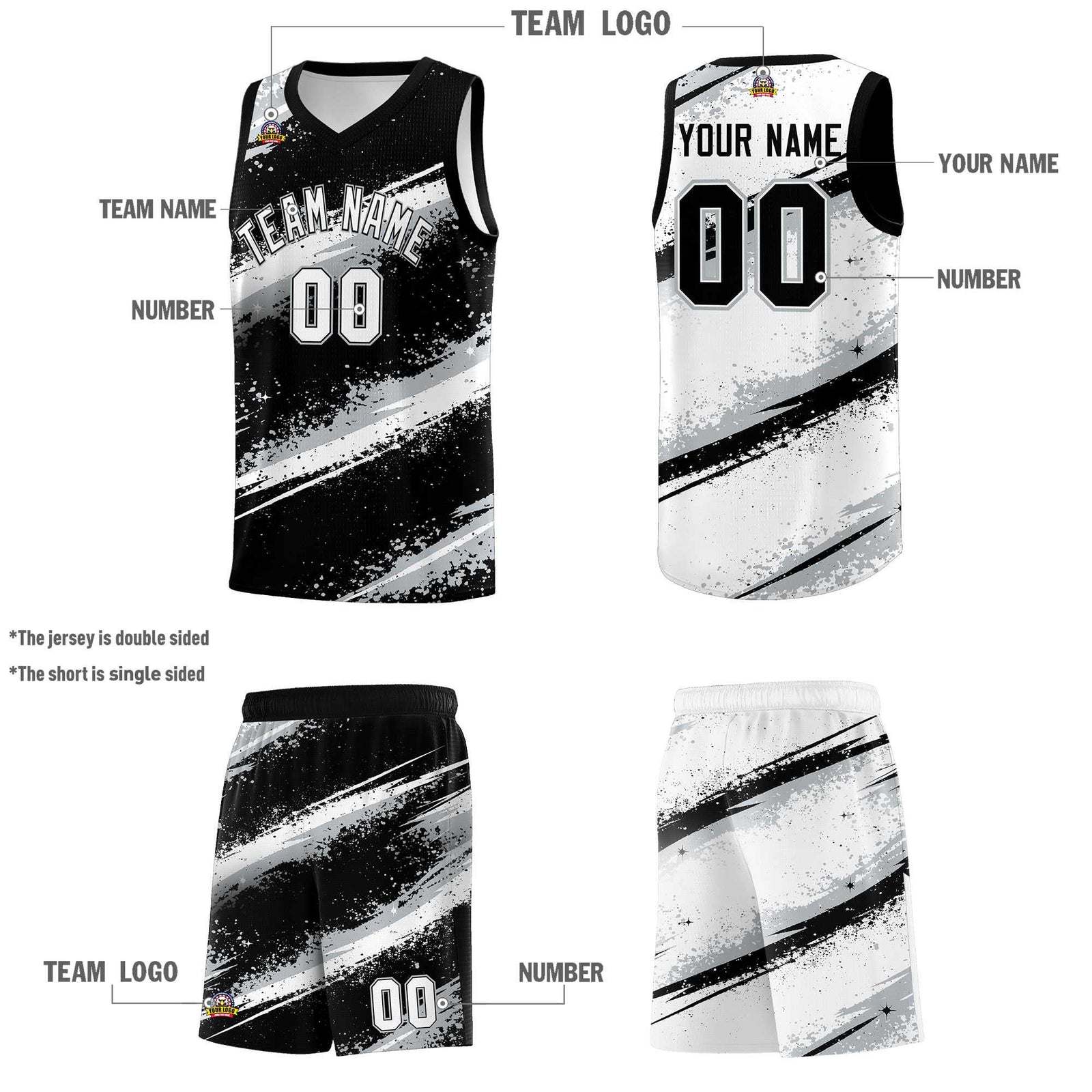 Custom Black Silver White Basketball Jersey Stellar Strike Series Stellar Quick-Drying
