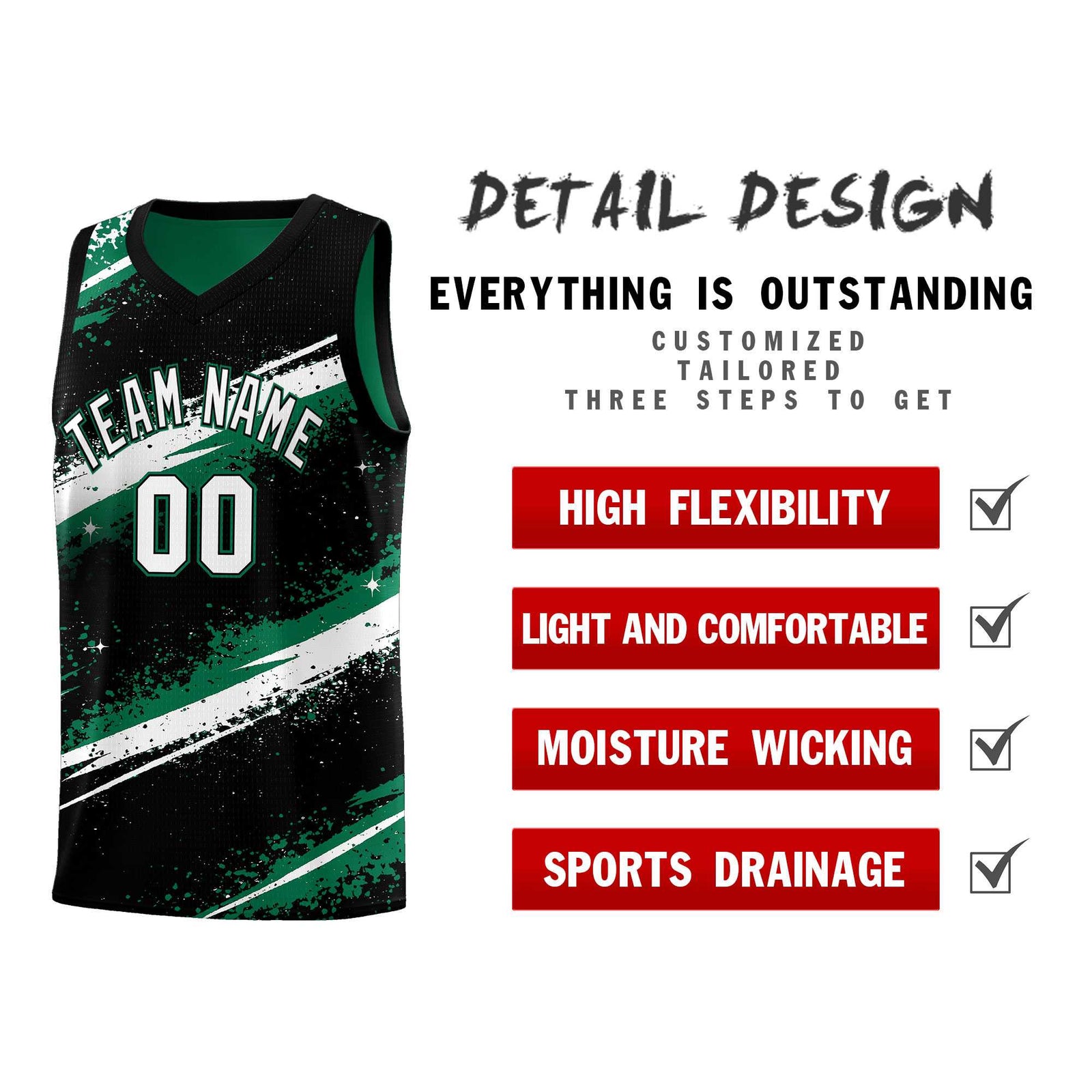 Custom Black Kelly Green White Basketball Jersey Stellar Strike Series Splash Lightweight
