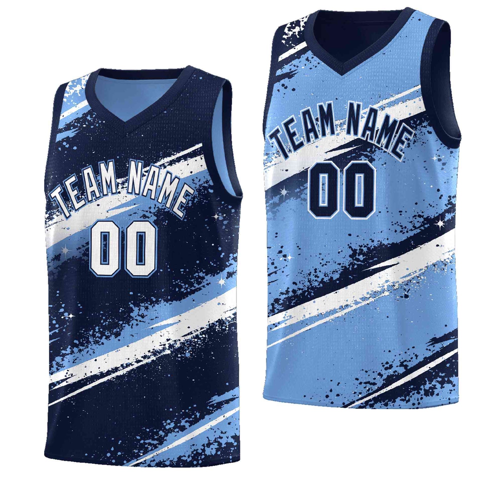 Custom Navy Light Blue White Basketball Jersey Stellar Strike Series Dynamic Drapable