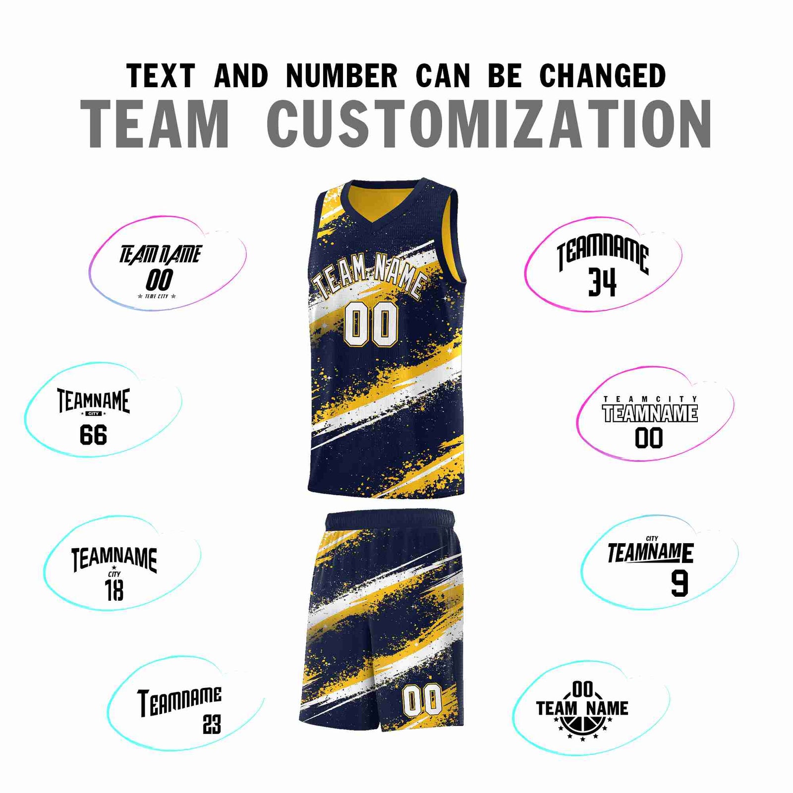Custom Navy Yellow White Basketball Jersey Stellar Strike Series Velocity Sublimation Printing