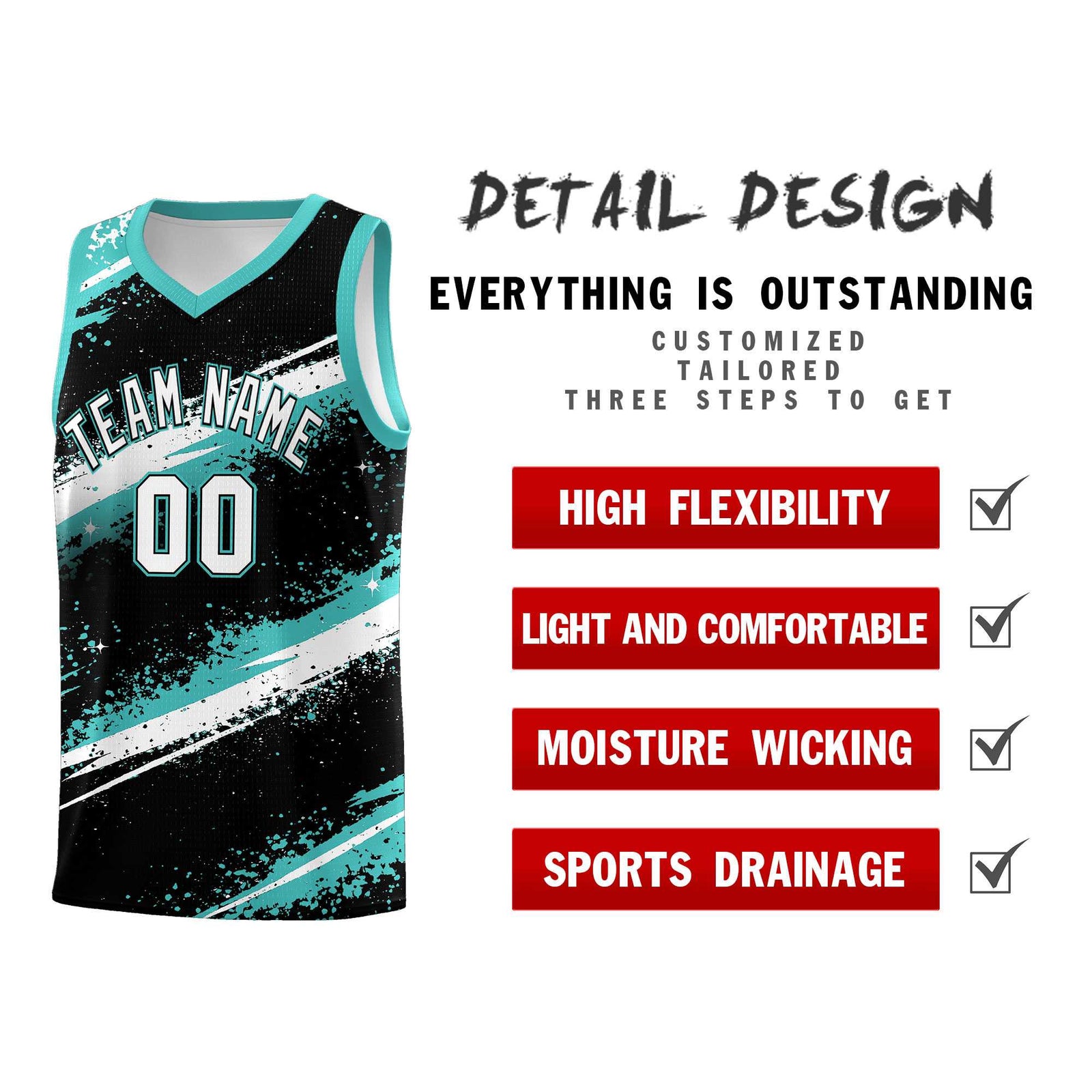 Custom Black Teal-04 White Basketball Jersey Stellar Strike Series Stellar Lightweight