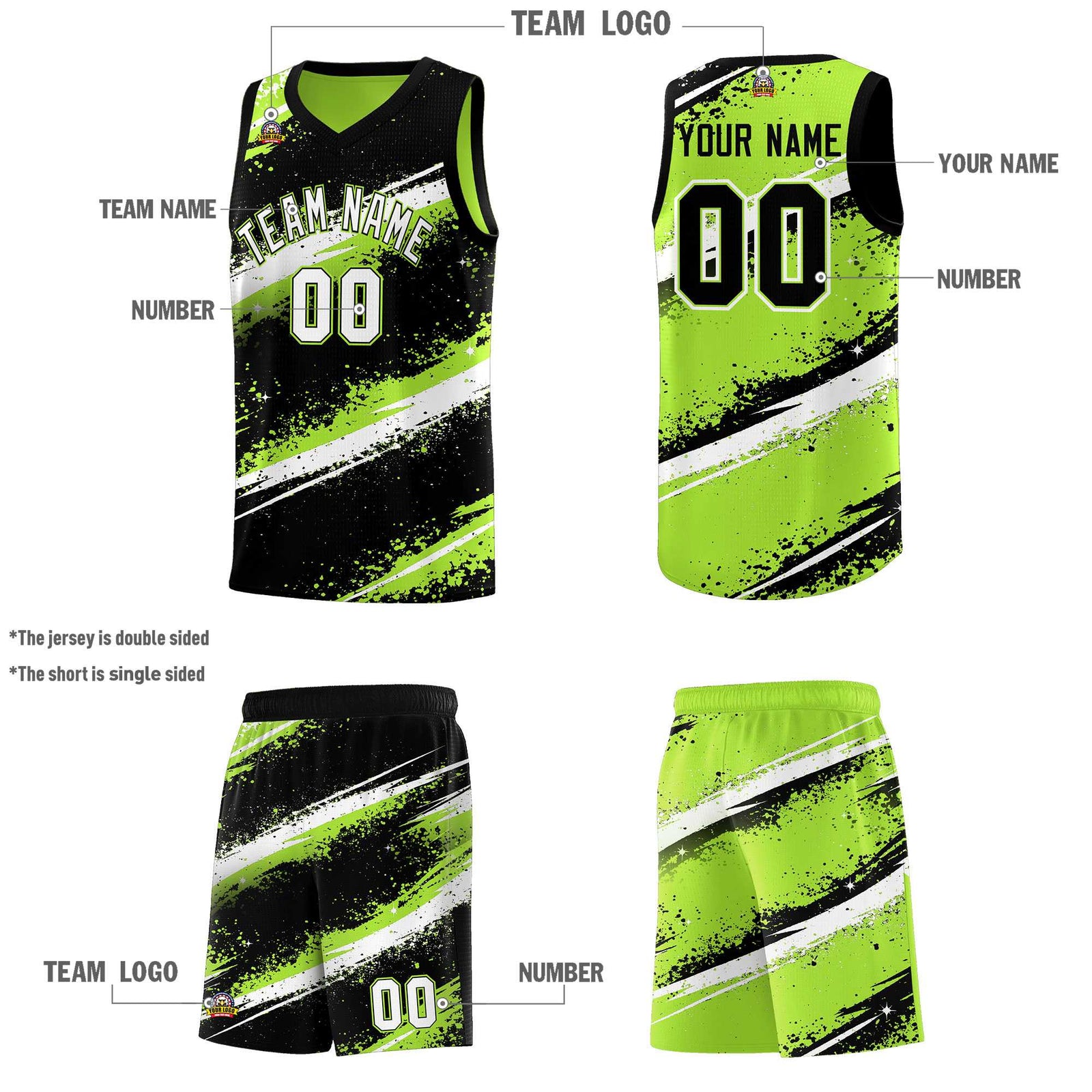 Custom Black Green White Basketball Jersey Stellar Strike Series Velocity Breathable