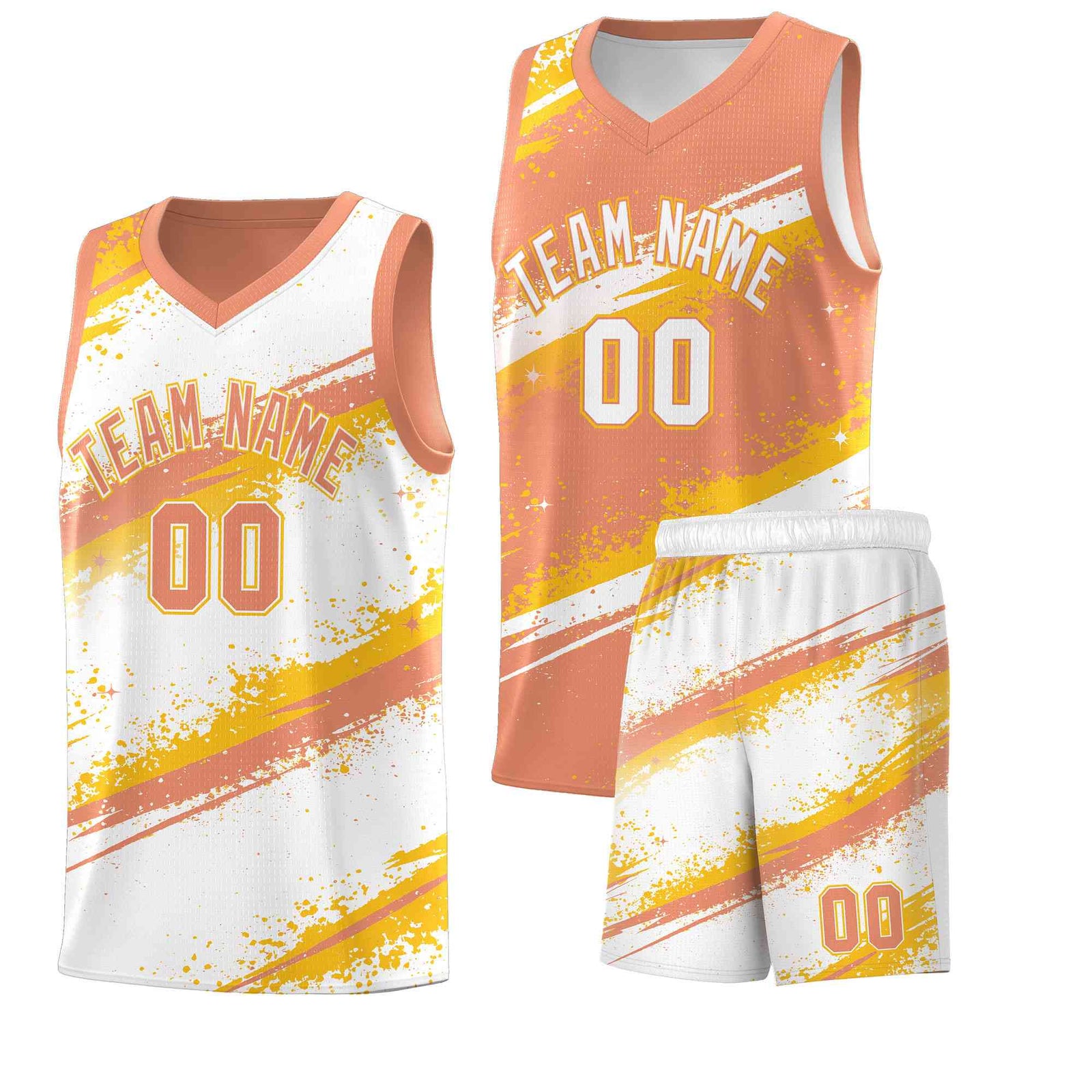 Custom Light Orange Yellow White Basketball Jersey Stellar Strike Series Stellar Wrinkle-Resistant