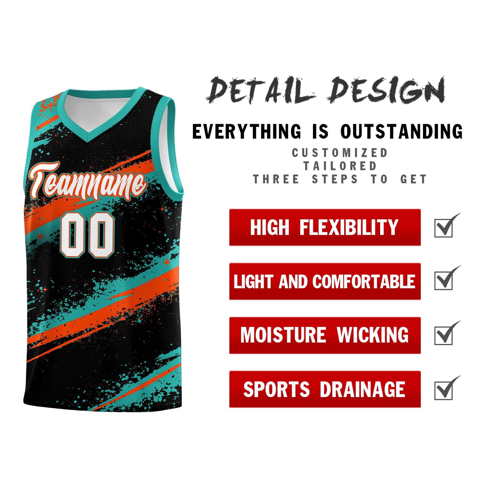 Custom Black Aqua Orange Basketball Jersey Stellar Strike Series Velocity Drapable