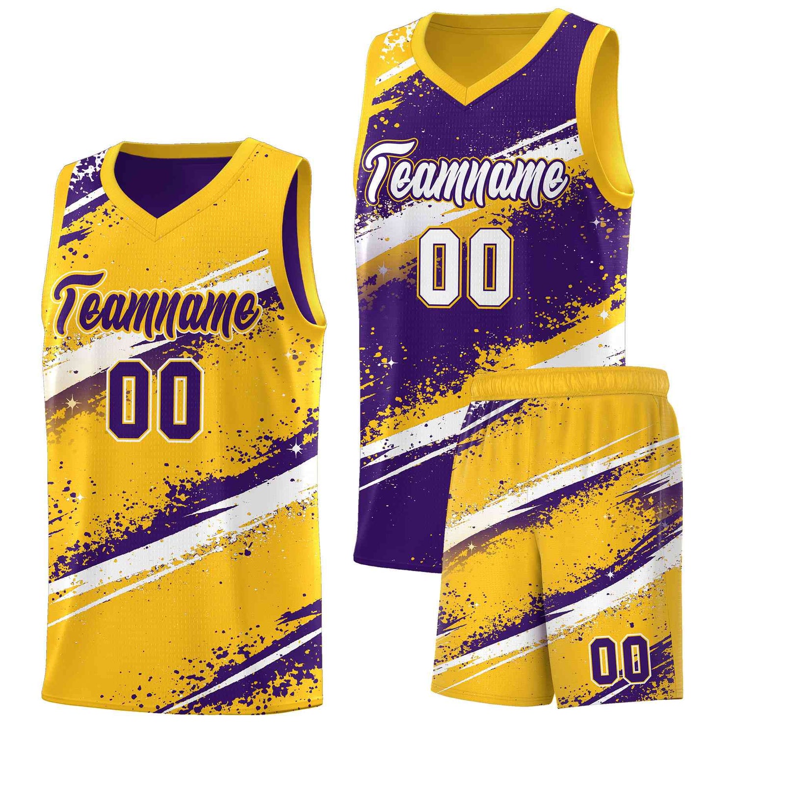 Custom Purple Yellow White Basketball Jersey Stellar Strike Series Cosmic Sublimation Printing