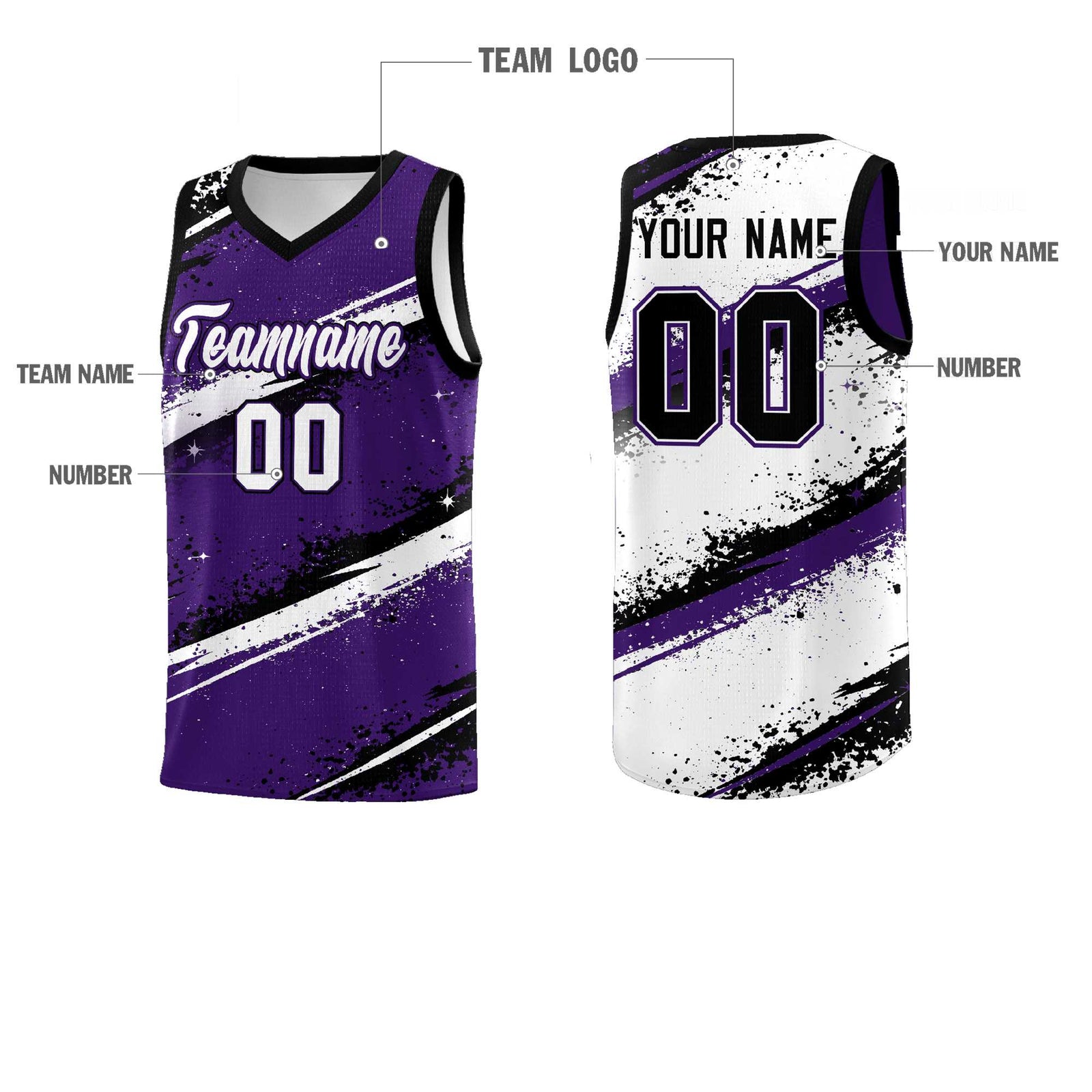 Custom Purple Black White Basketball Jersey Stellar Strike Series Impact Breathable