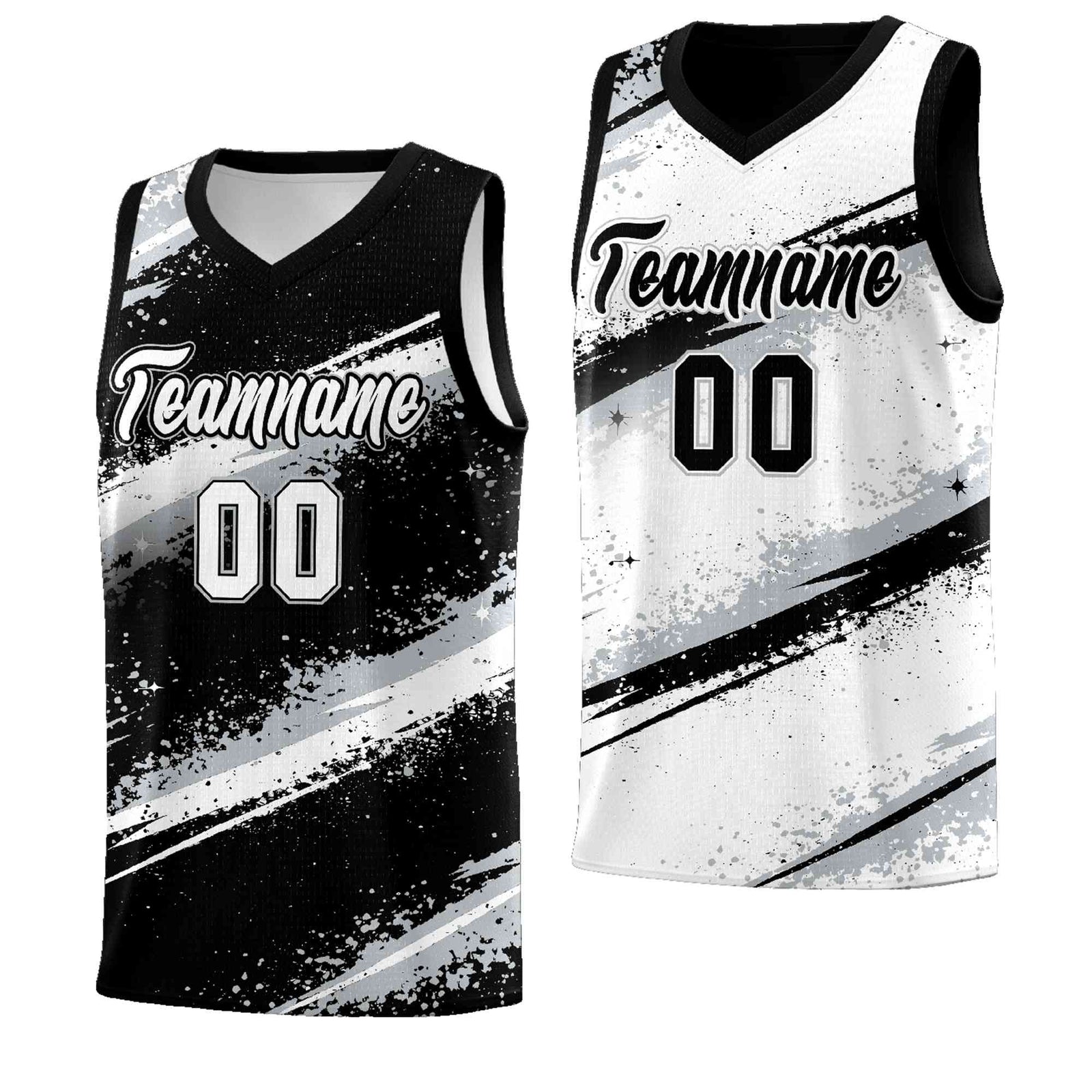 Custom Black Silver White Basketball Jersey Stellar Strike Series Stellar Quick-Drying